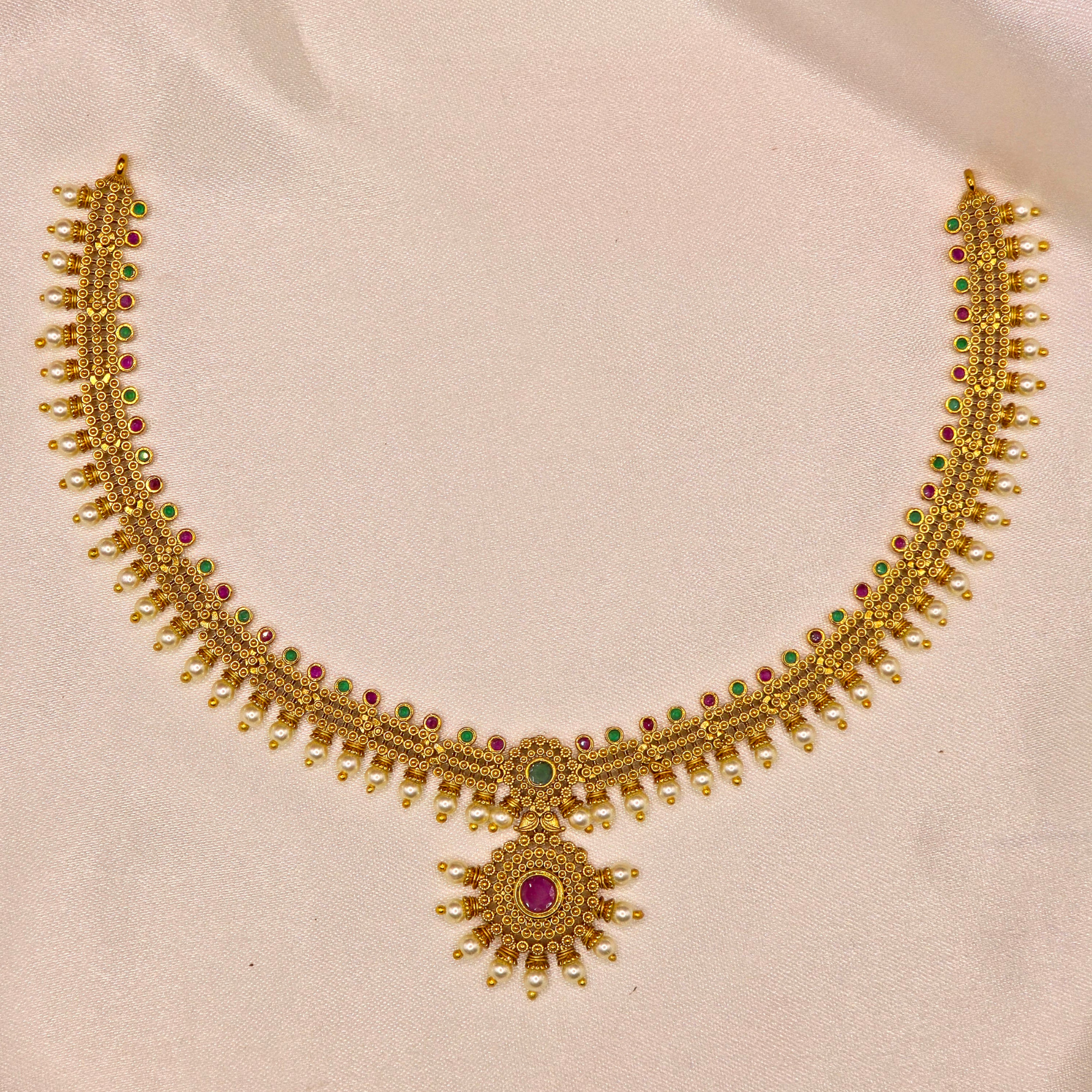 Ruby Emerald Pearl Antique Set