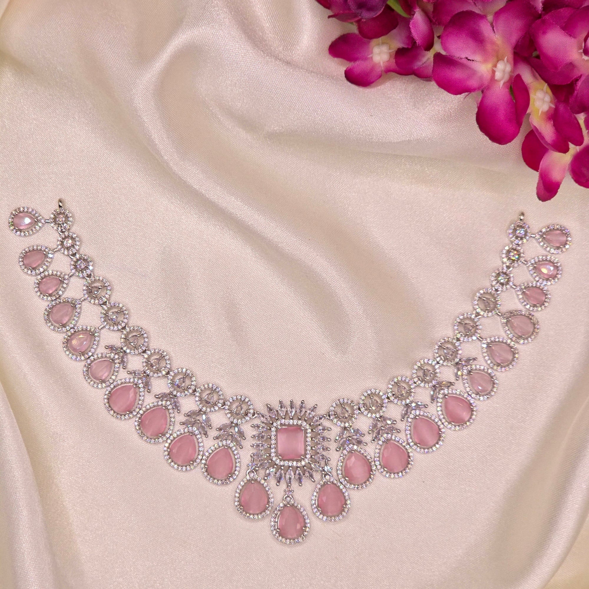 Elegant Pink Pastel Grand CZ Bridal set / Party wear