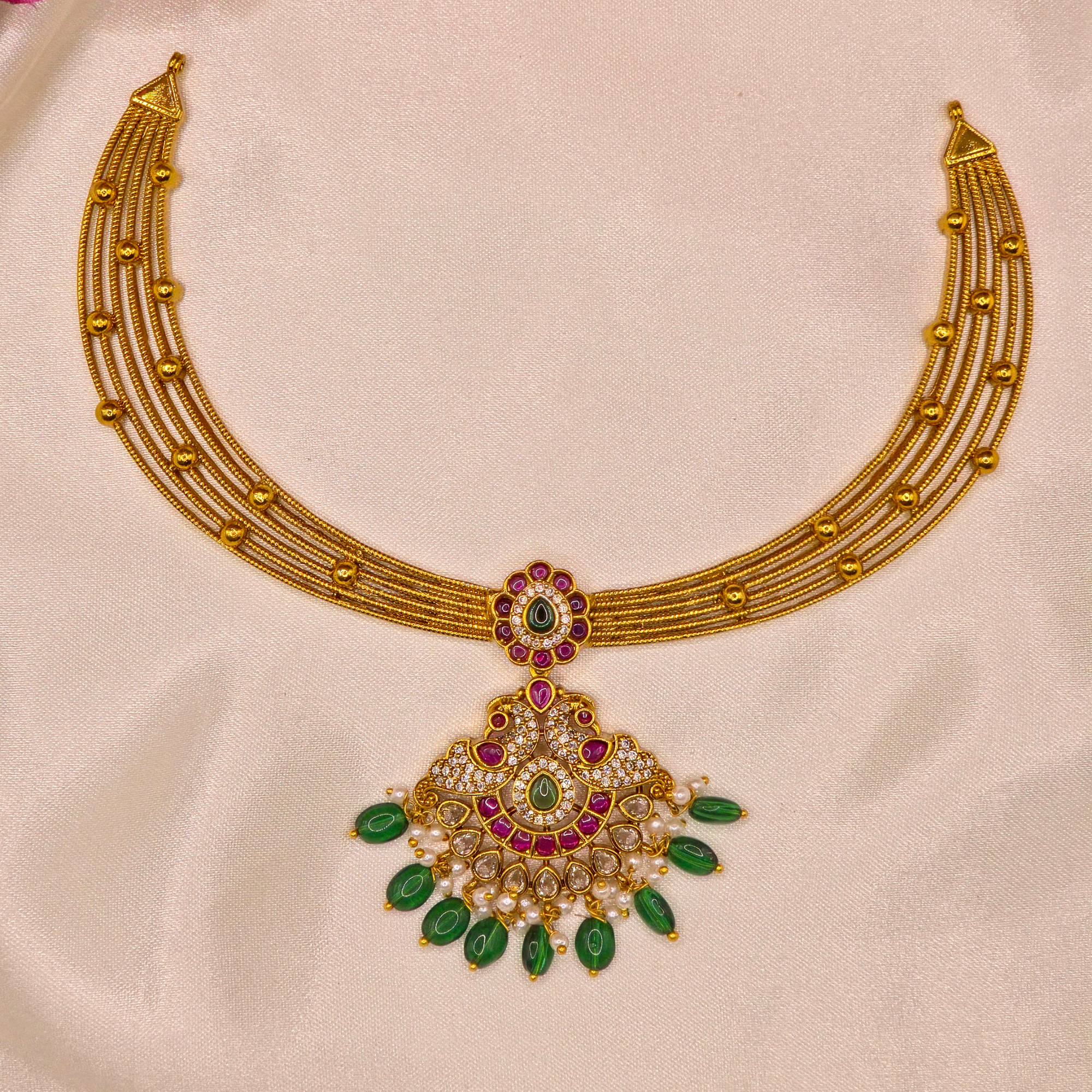 Ruby Emerald Kanti/Hasli Necklace Set