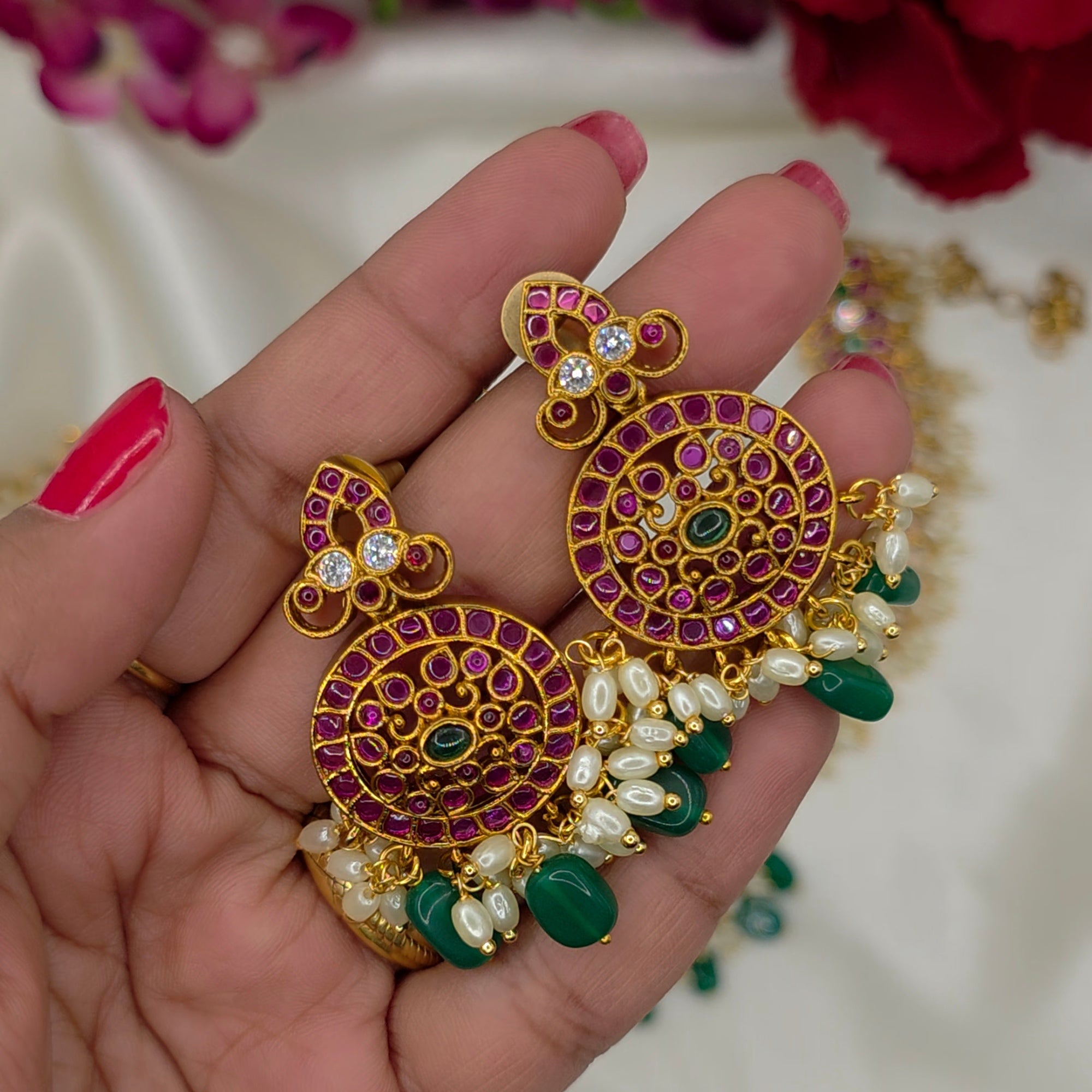 Ruby Kempu Rice Pearl Drop Choker Set