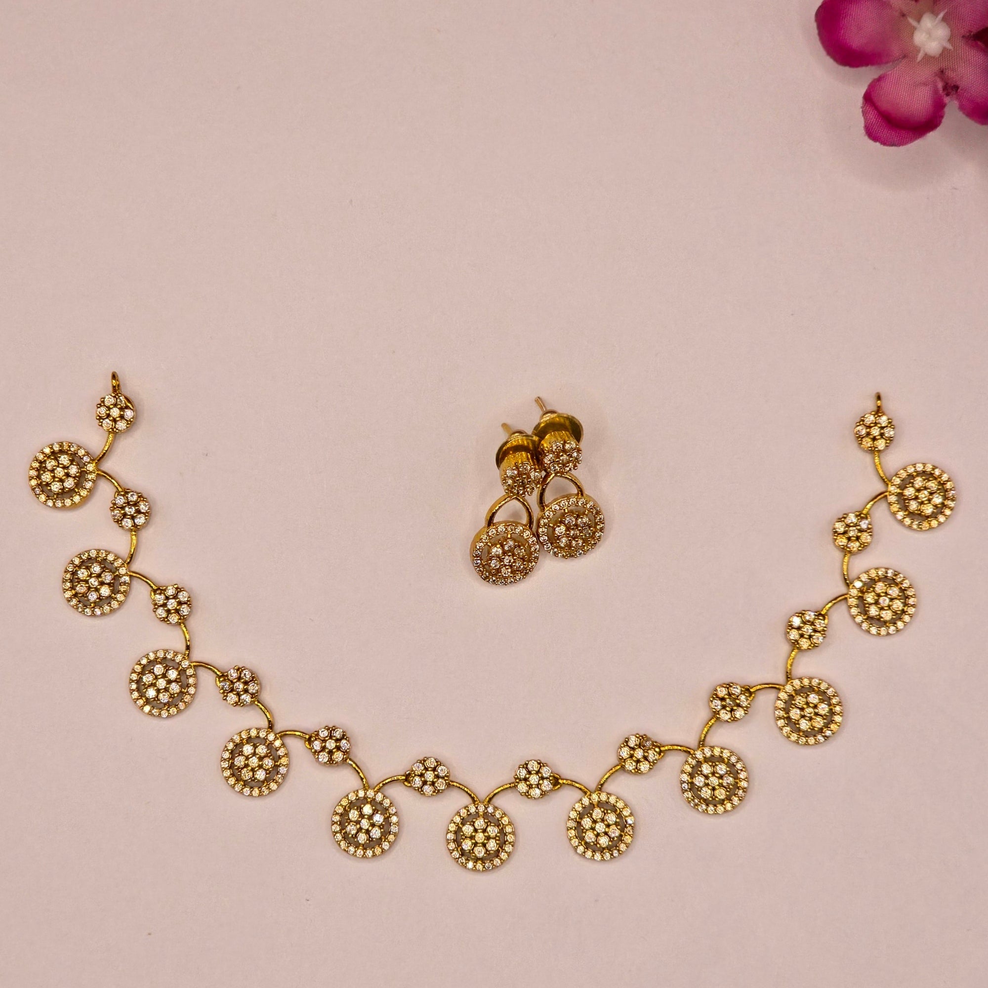CZ Floral Disc Necklace Set