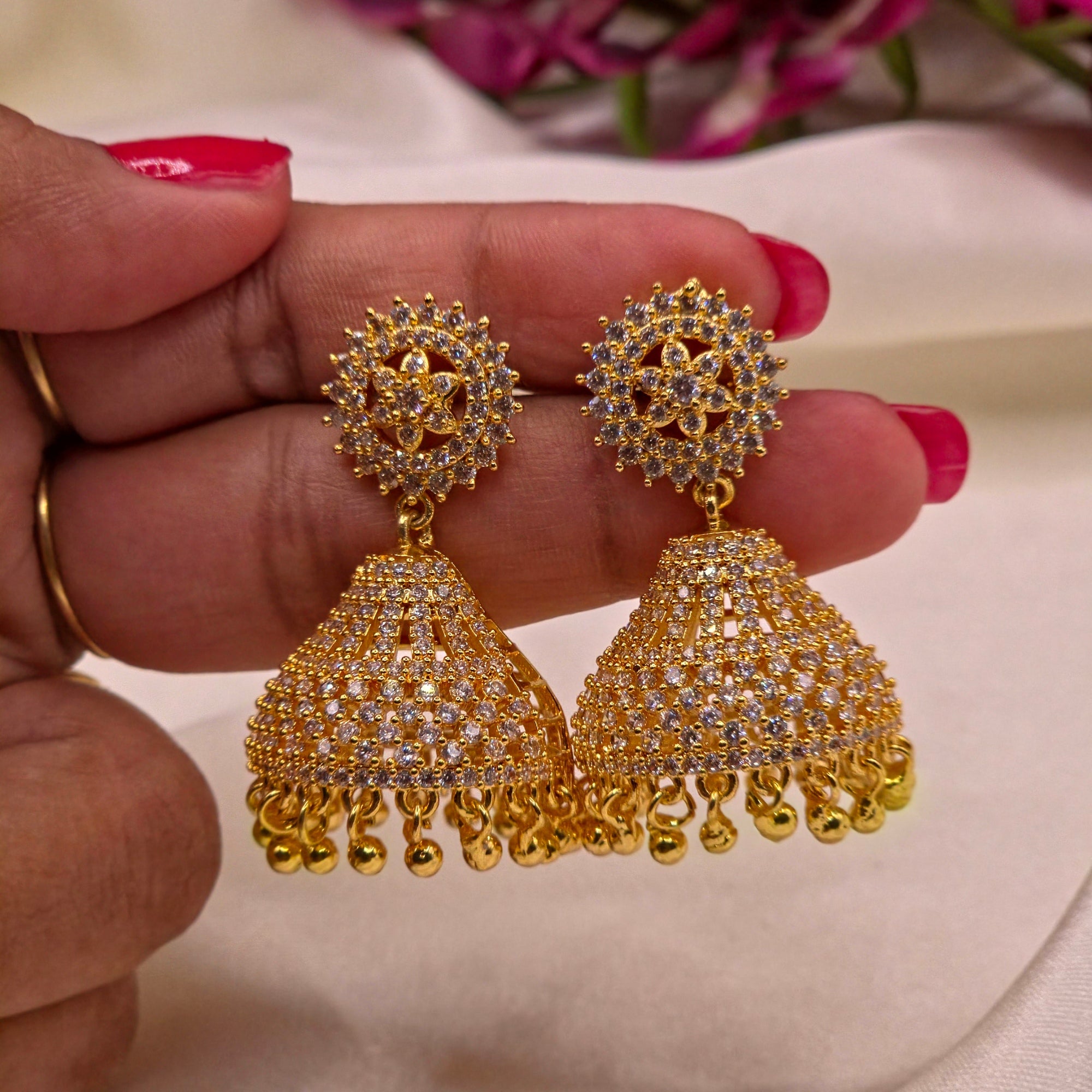 Sparkle Bloom CZ Jhumka Earrings
