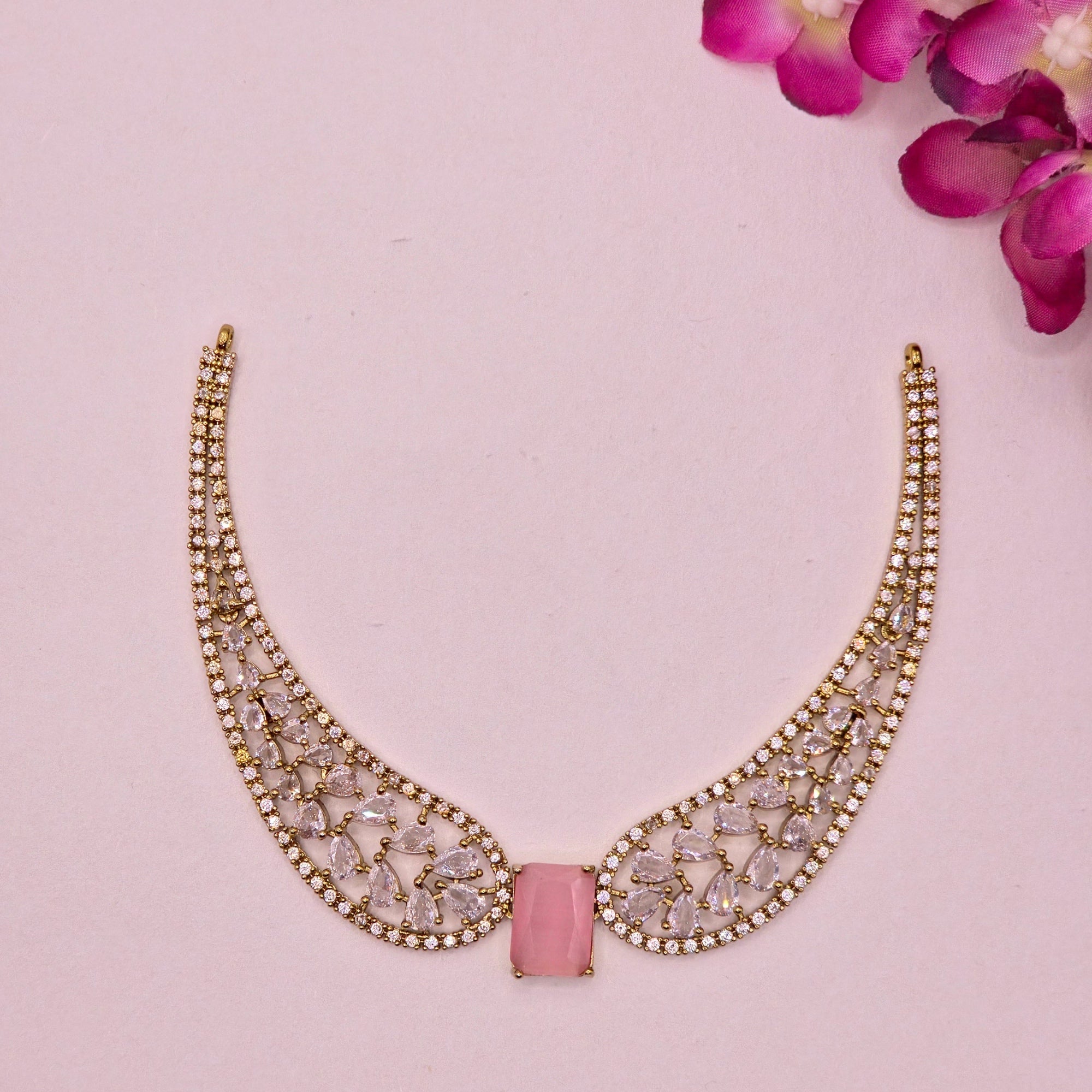 Pastel Pink CZ Premium Bridal Hasli Neckpiece