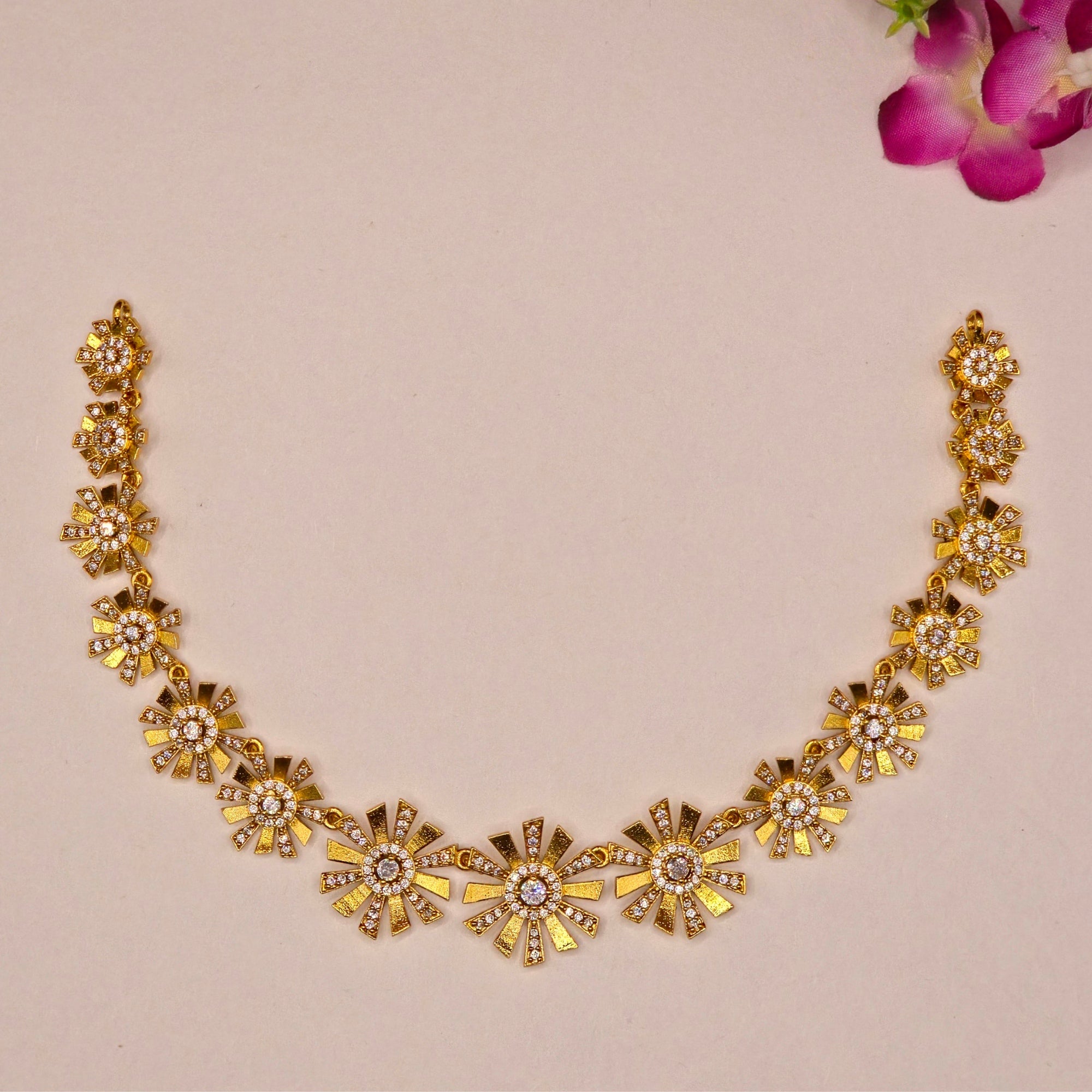 CZ Sunburst Starburst Necklace Set