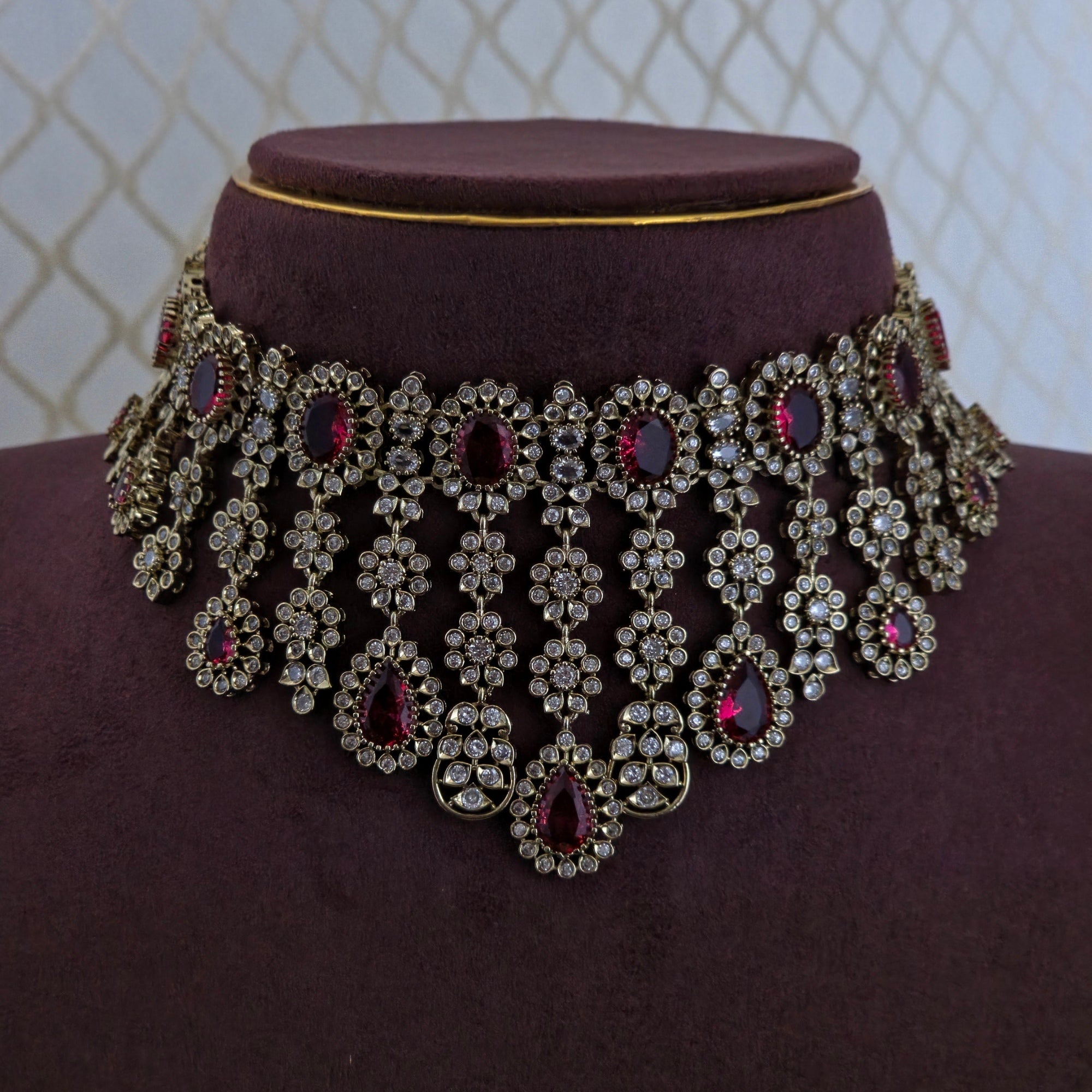 Ruby Red Victorian Kundan Bridal Choker Set