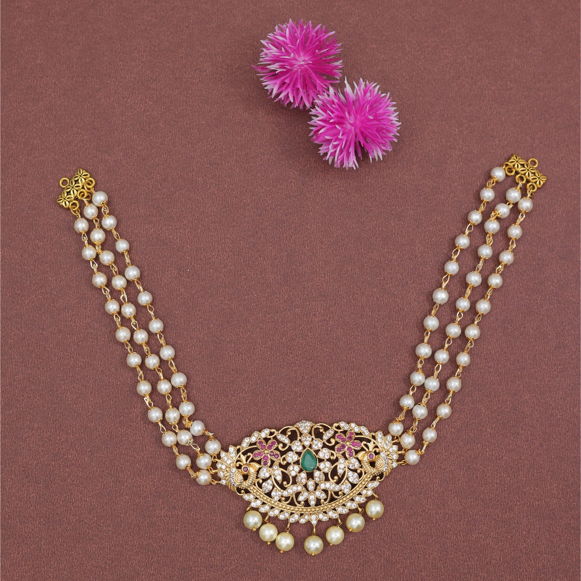 Pearl Emerald Antique Necklace Set