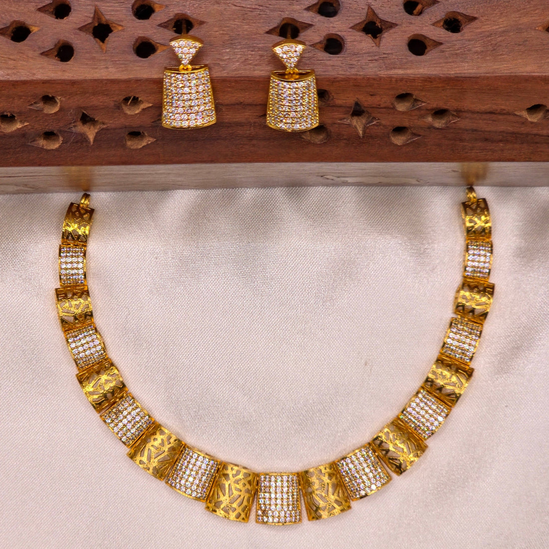 CZ Gold Panel Choker Necklace