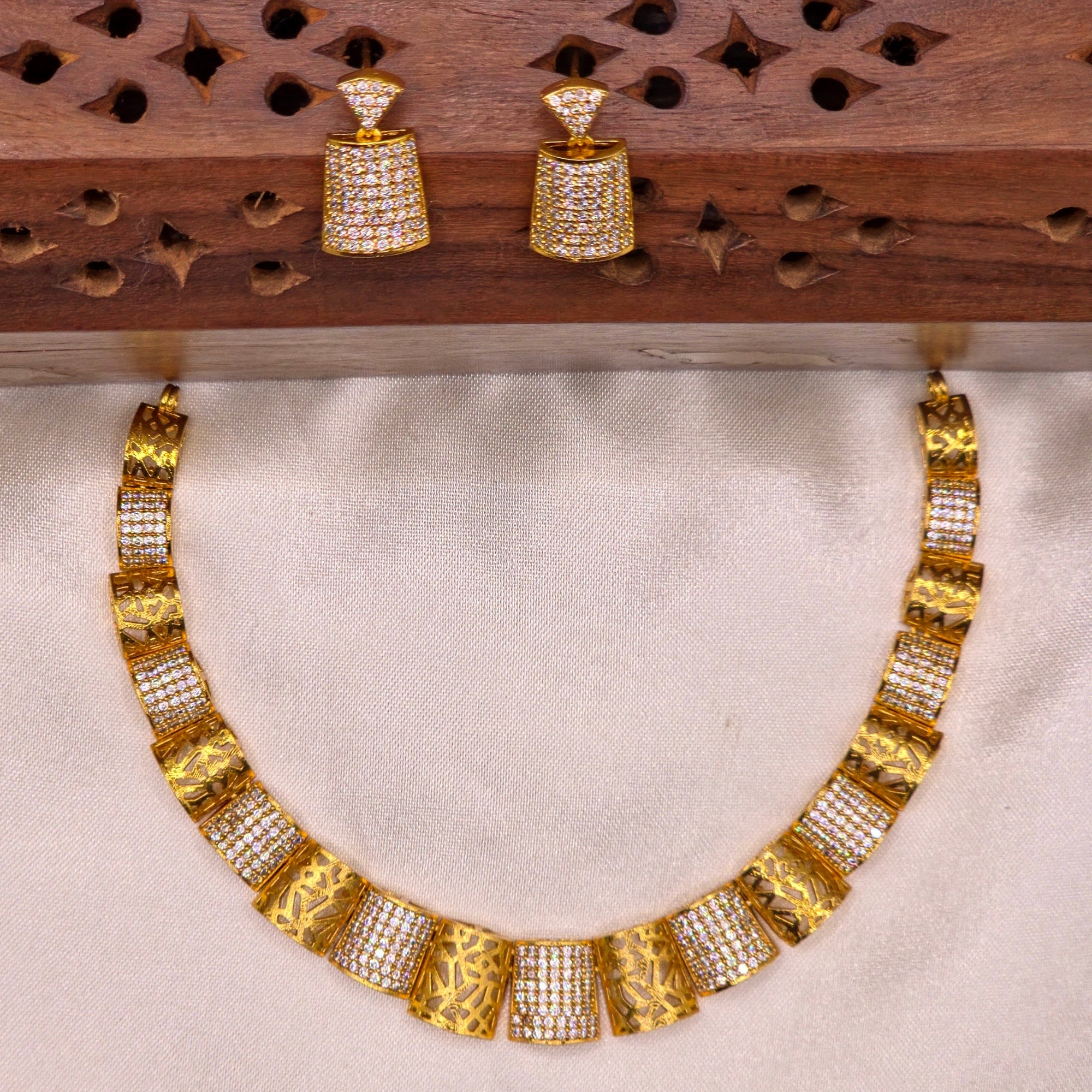 CZ Gold Panel Choker Necklace