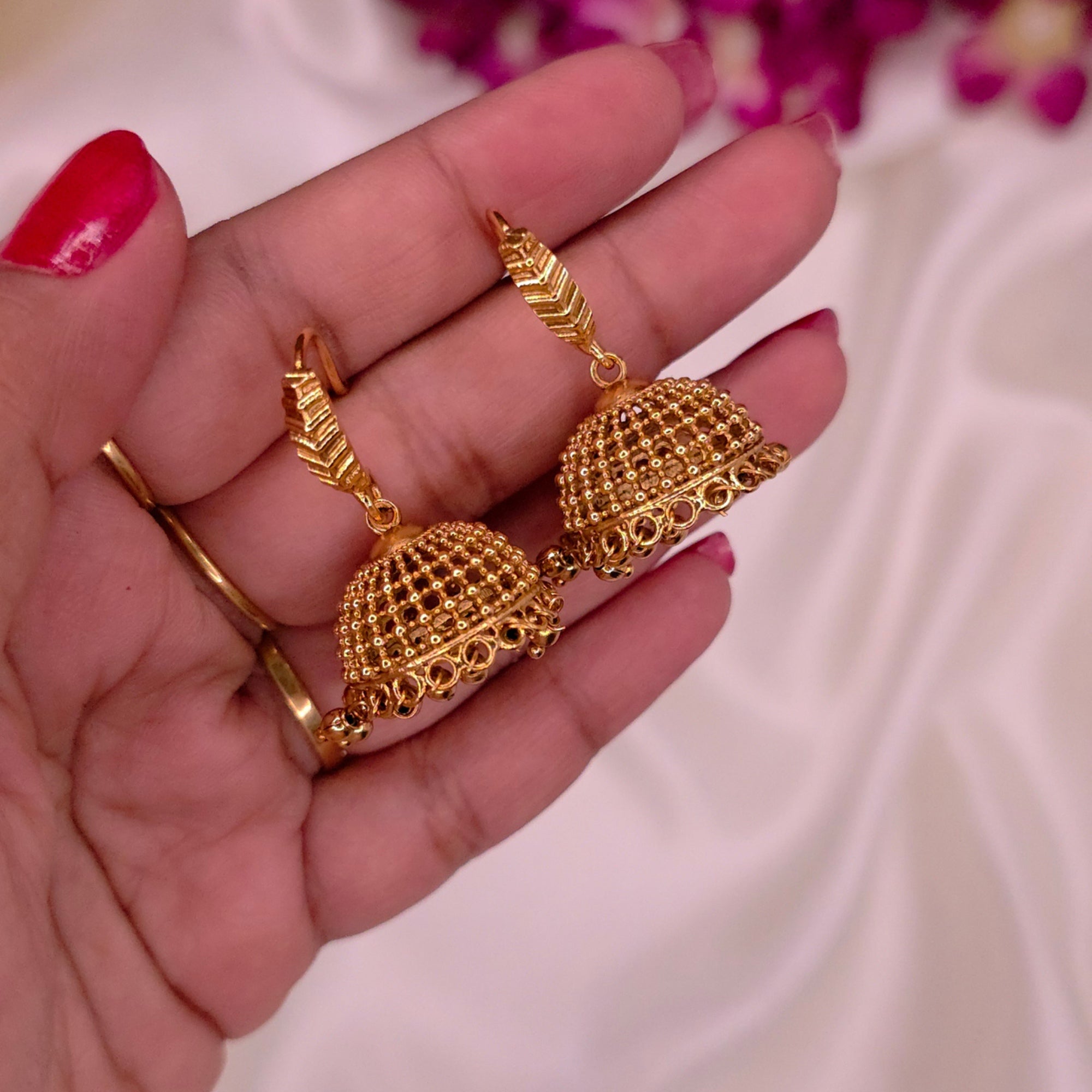 Antique Gold Leaf Jhumka Earrings