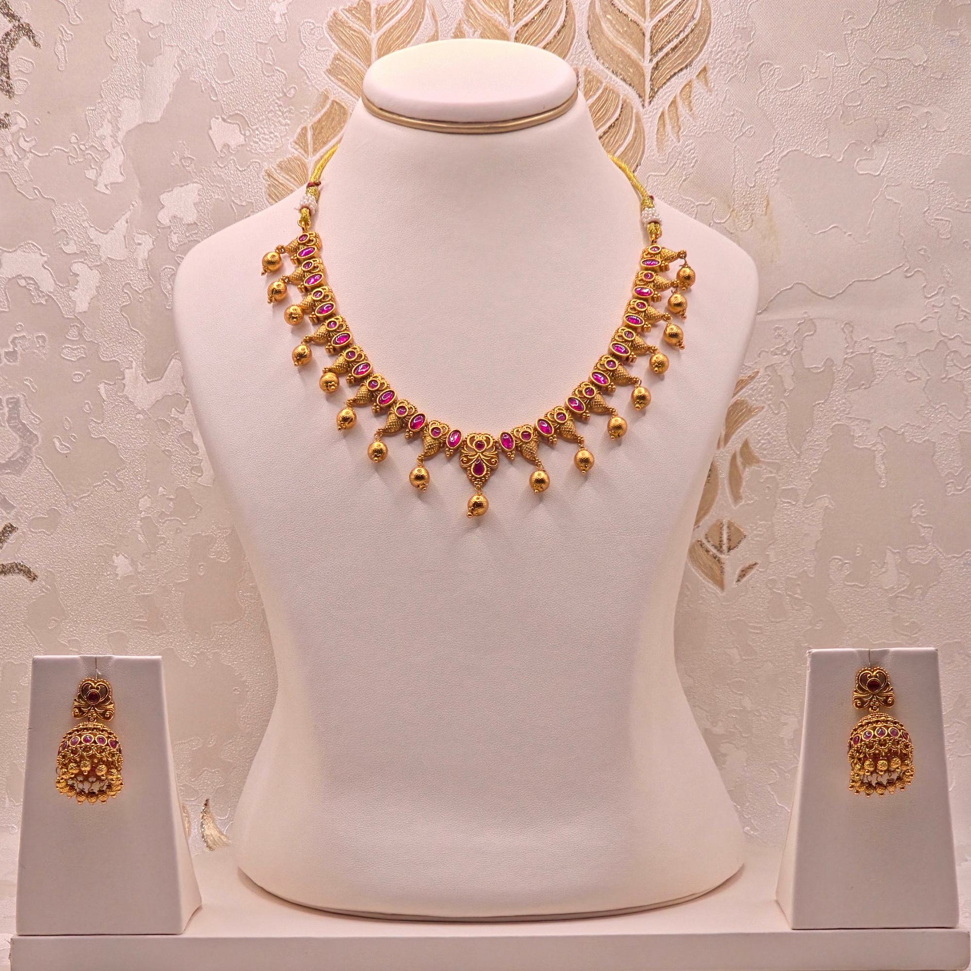 Ruby Peacock Gold Necklace Set