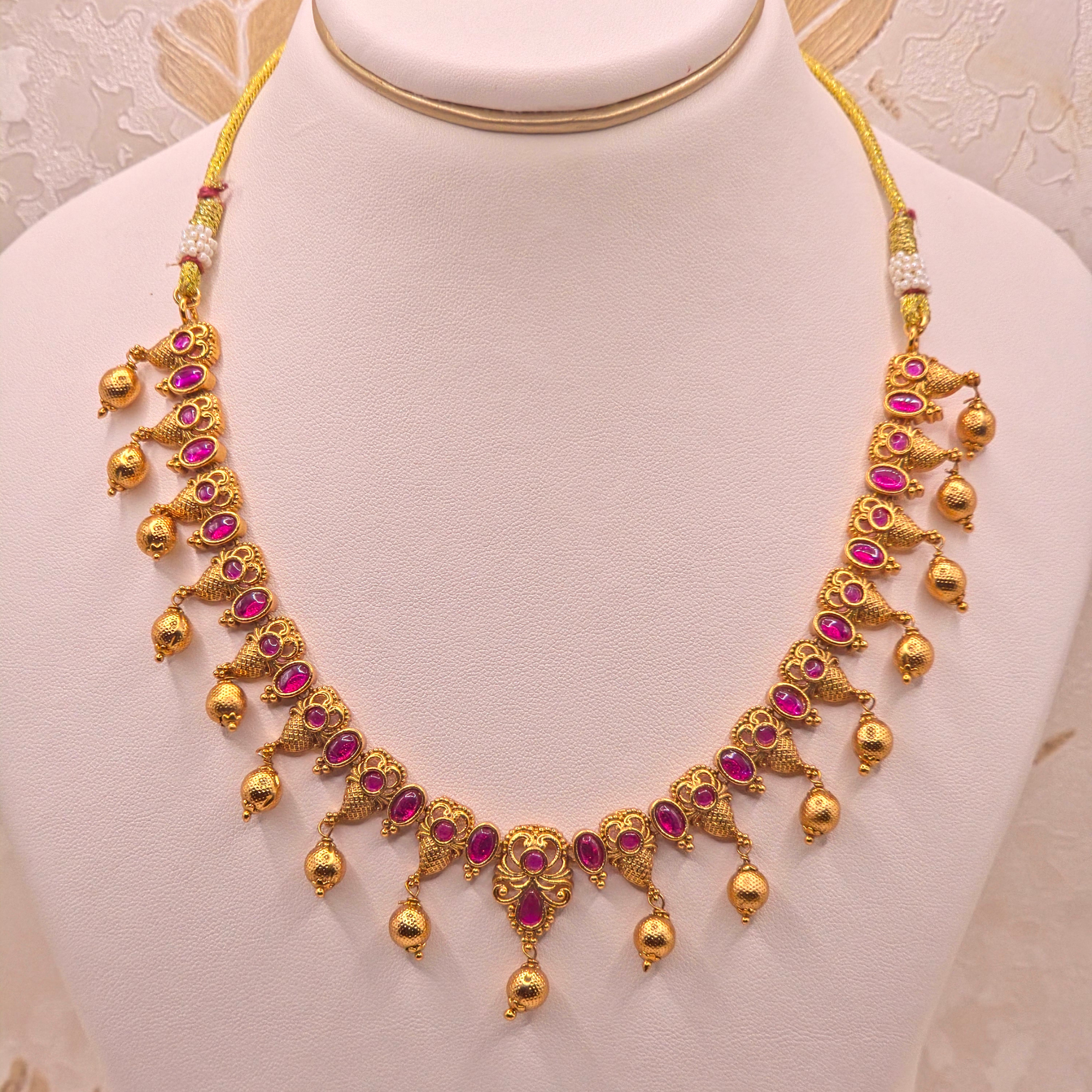 Ruby Peacock Gold Necklace Set