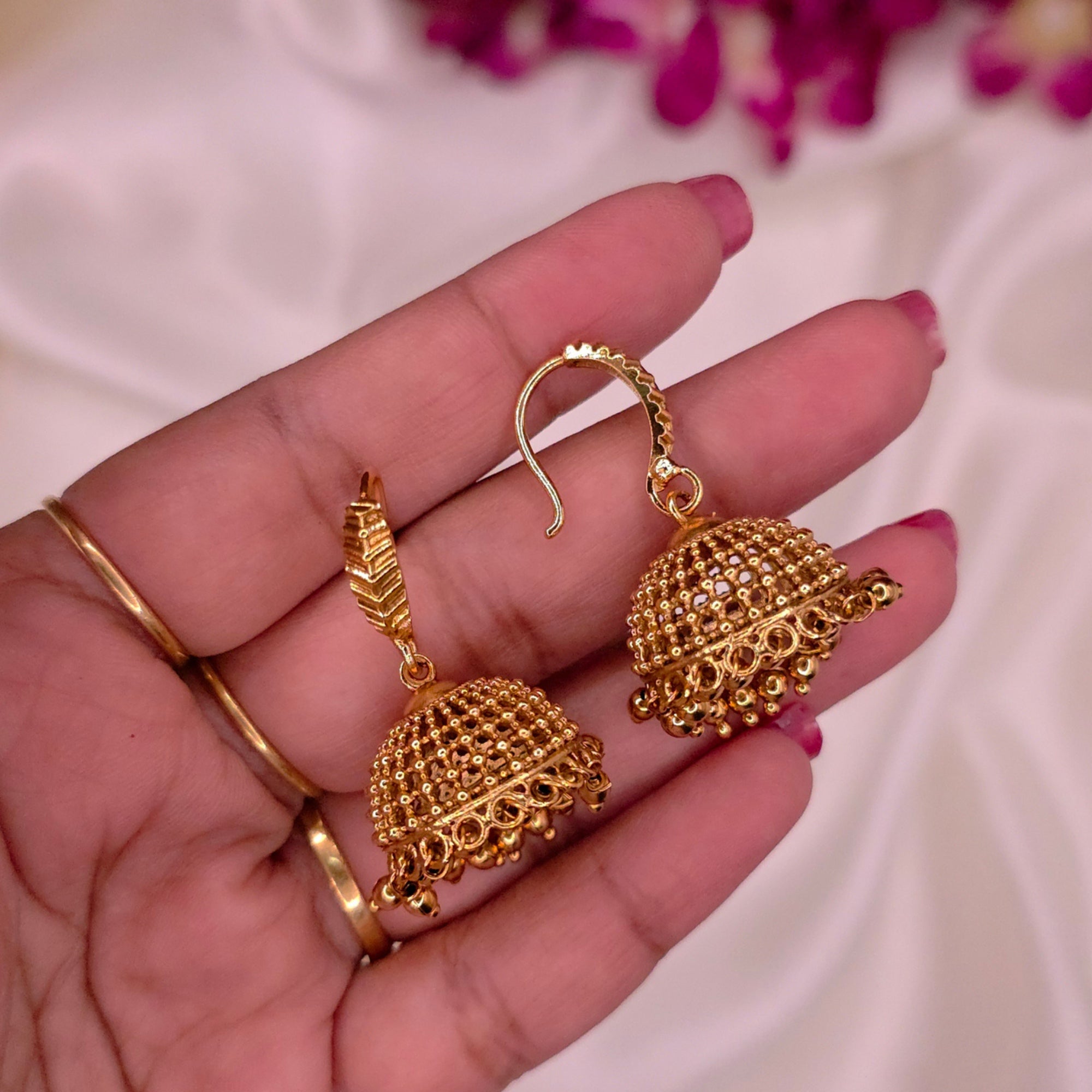 Antique Gold Leaf Jhumka Earrings