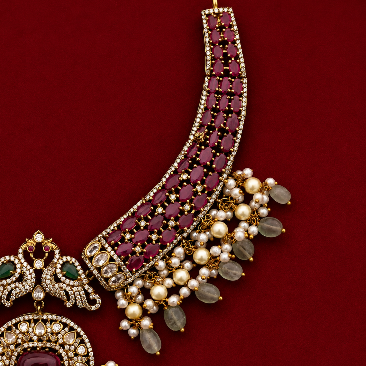 Peacock Ruby Kundan Choker Necklace Set