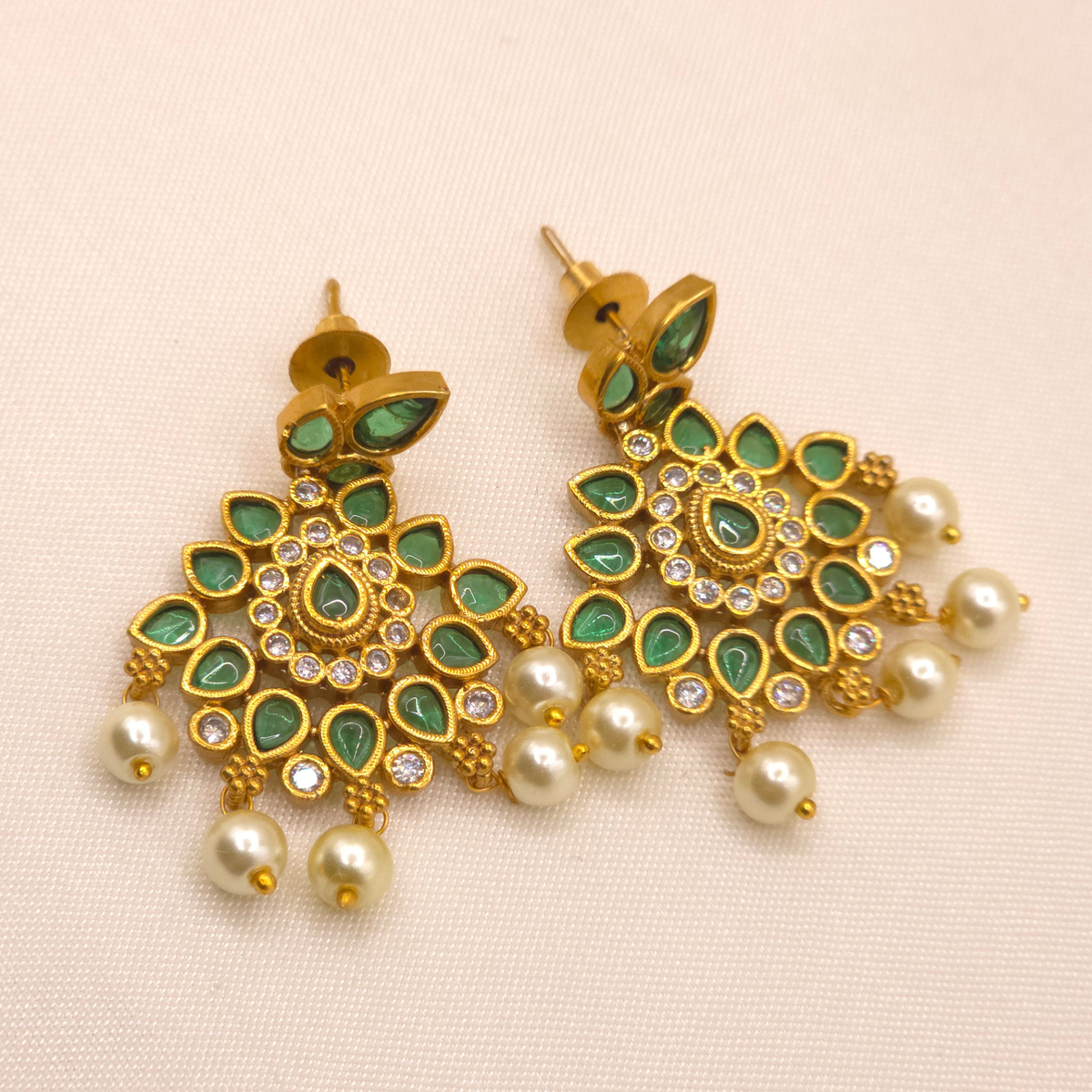 Emerald Pearl Long Necklace Set