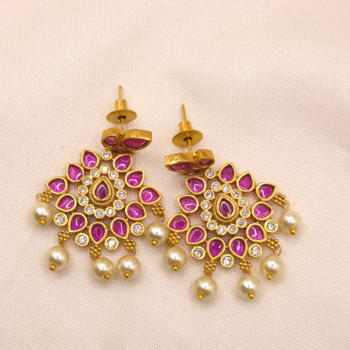 Ruby Pearl Long Necklace Set