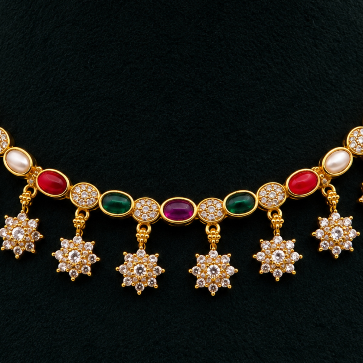 Multicolor Floral Charm Necklace Set