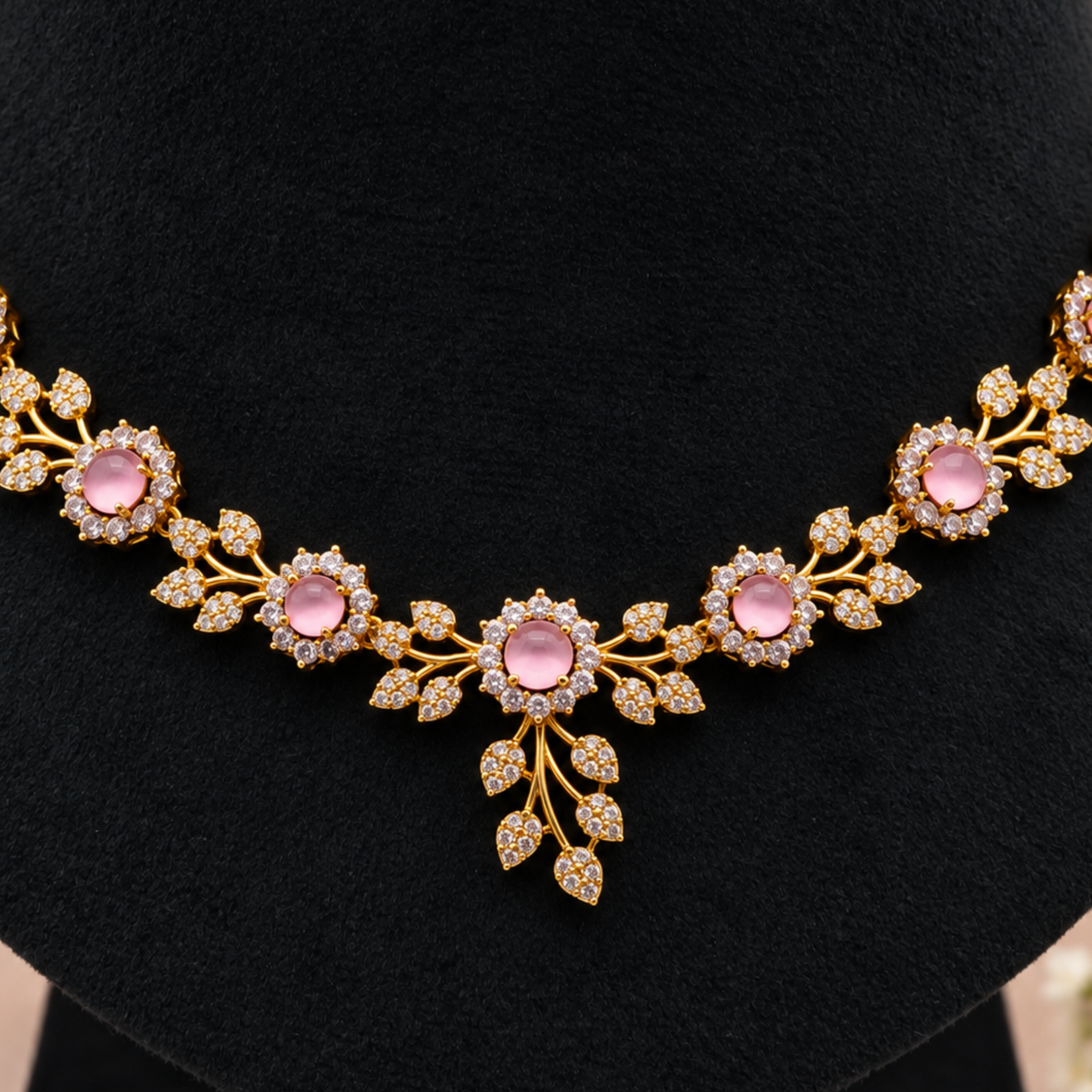 Rose Gold Floral Necklace Set