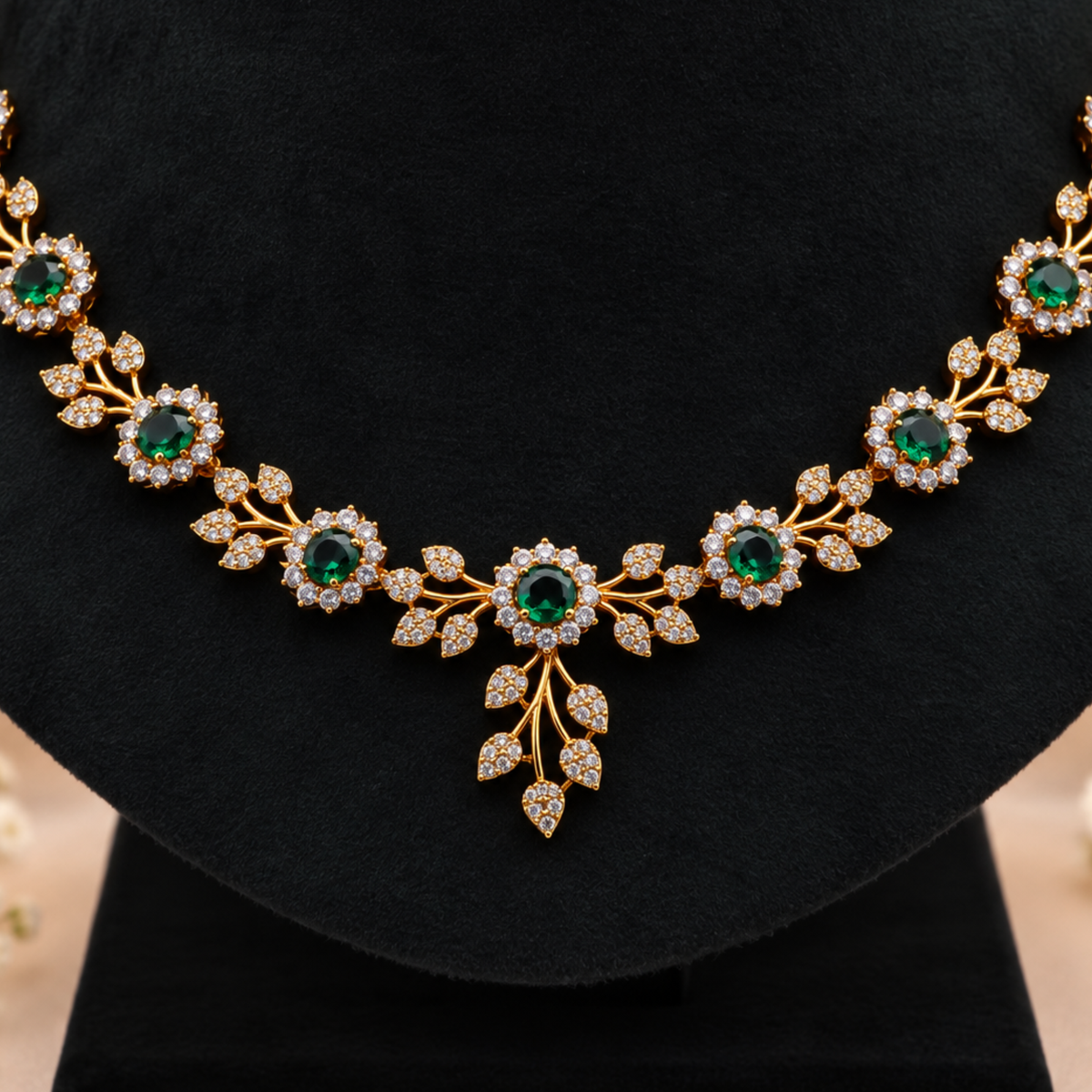 Emerald Floral Necklace Set