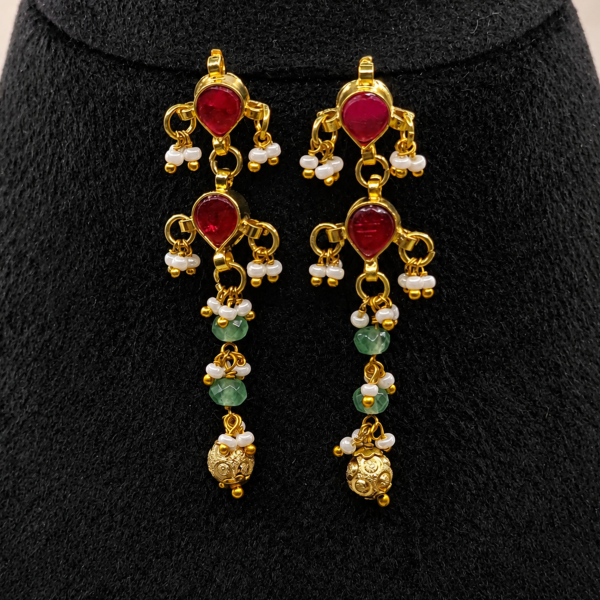 Ruby Green Beaded Necklace Set