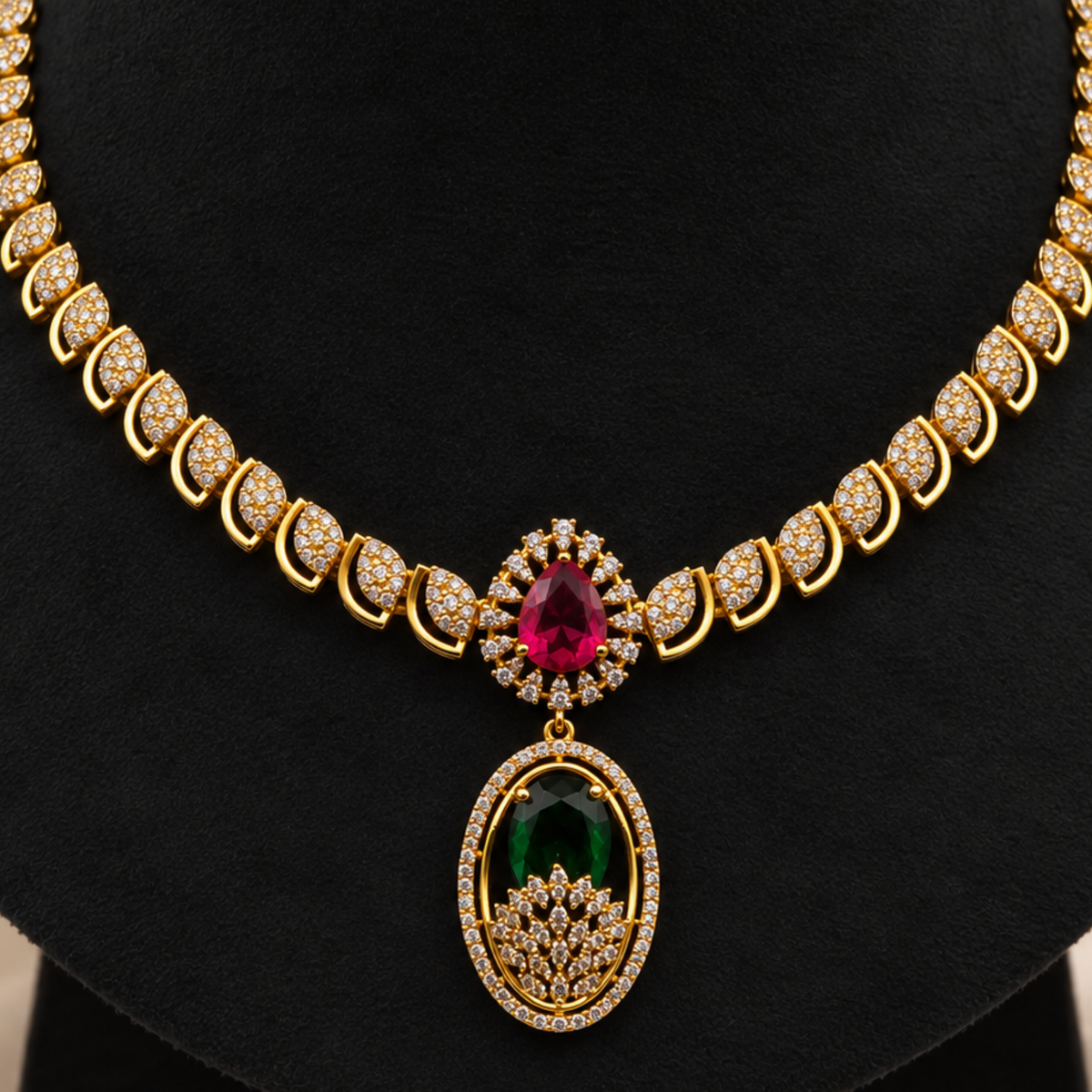 Ruby Emerald Leaf Cascade Set