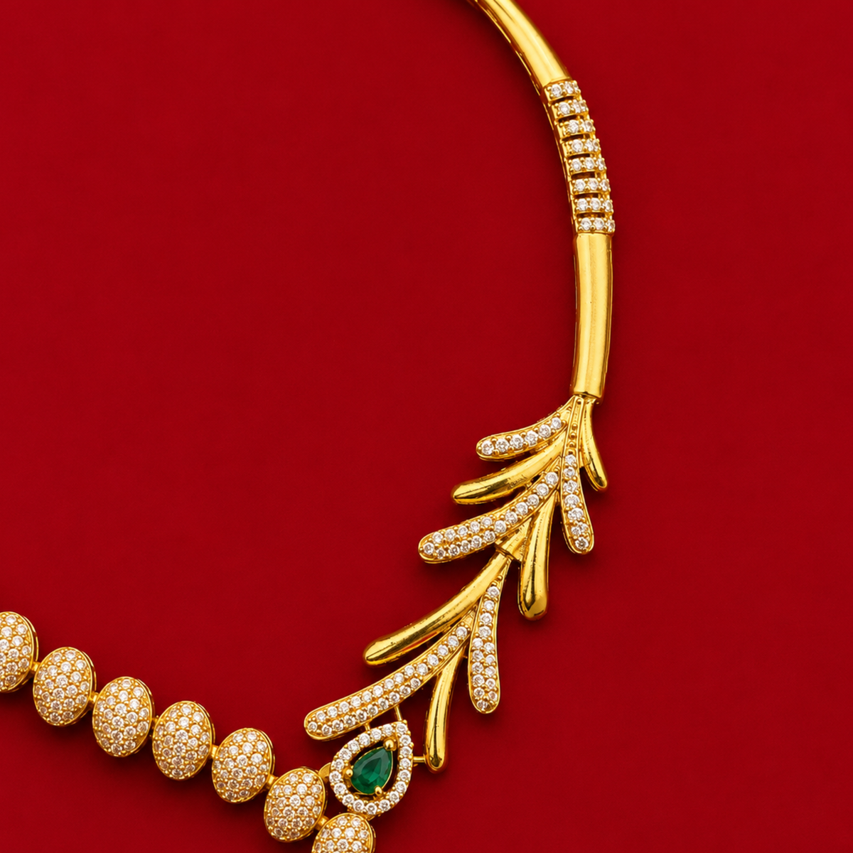 Emerald Leaf CZ Necklace Set
