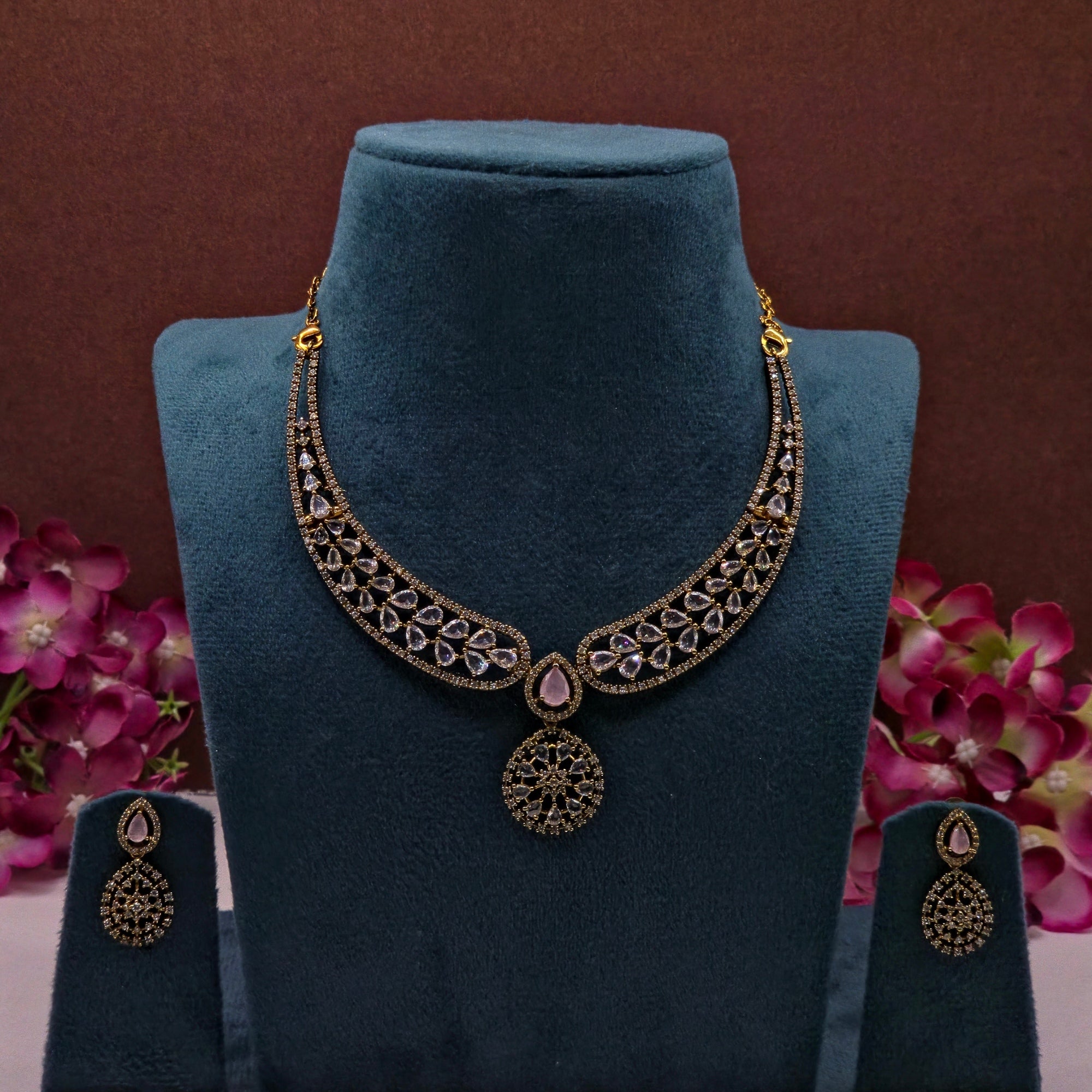 Blush Crystal Bridal Necklace Set