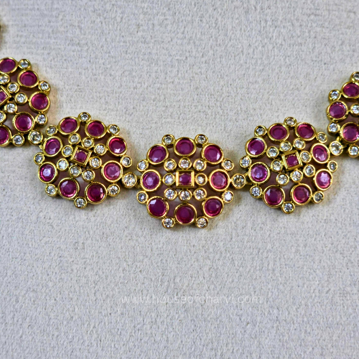 Ruby Stone Floral Necklace Set