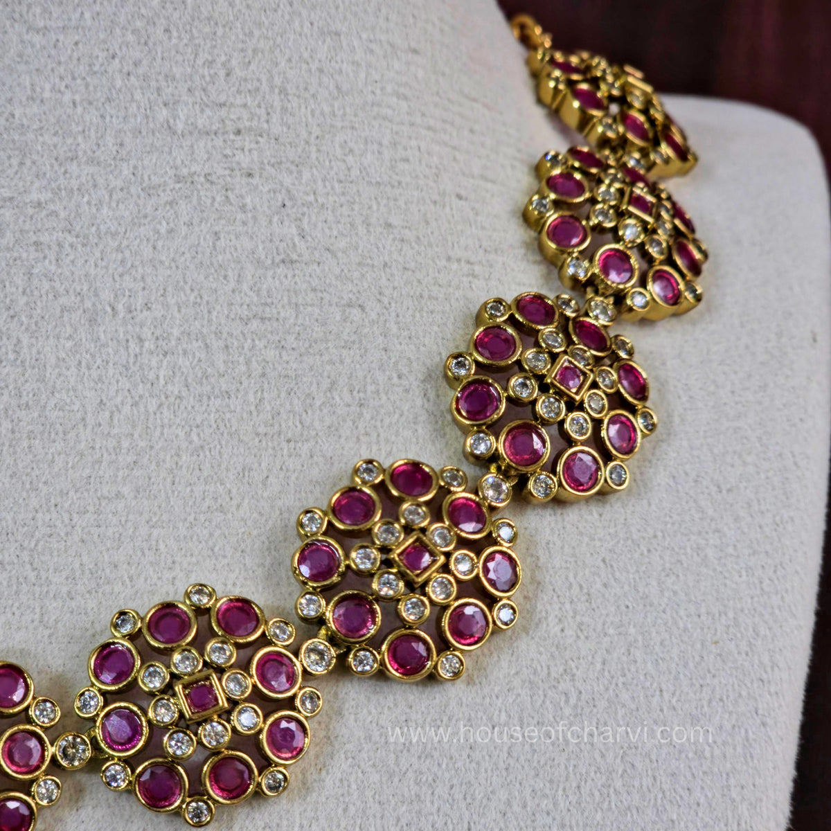 Ruby Stone Floral Necklace Set