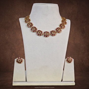 Ruby Stone Floral Necklace Set
