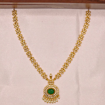 Emerald CZ Lotus Haaram Chandbali Set