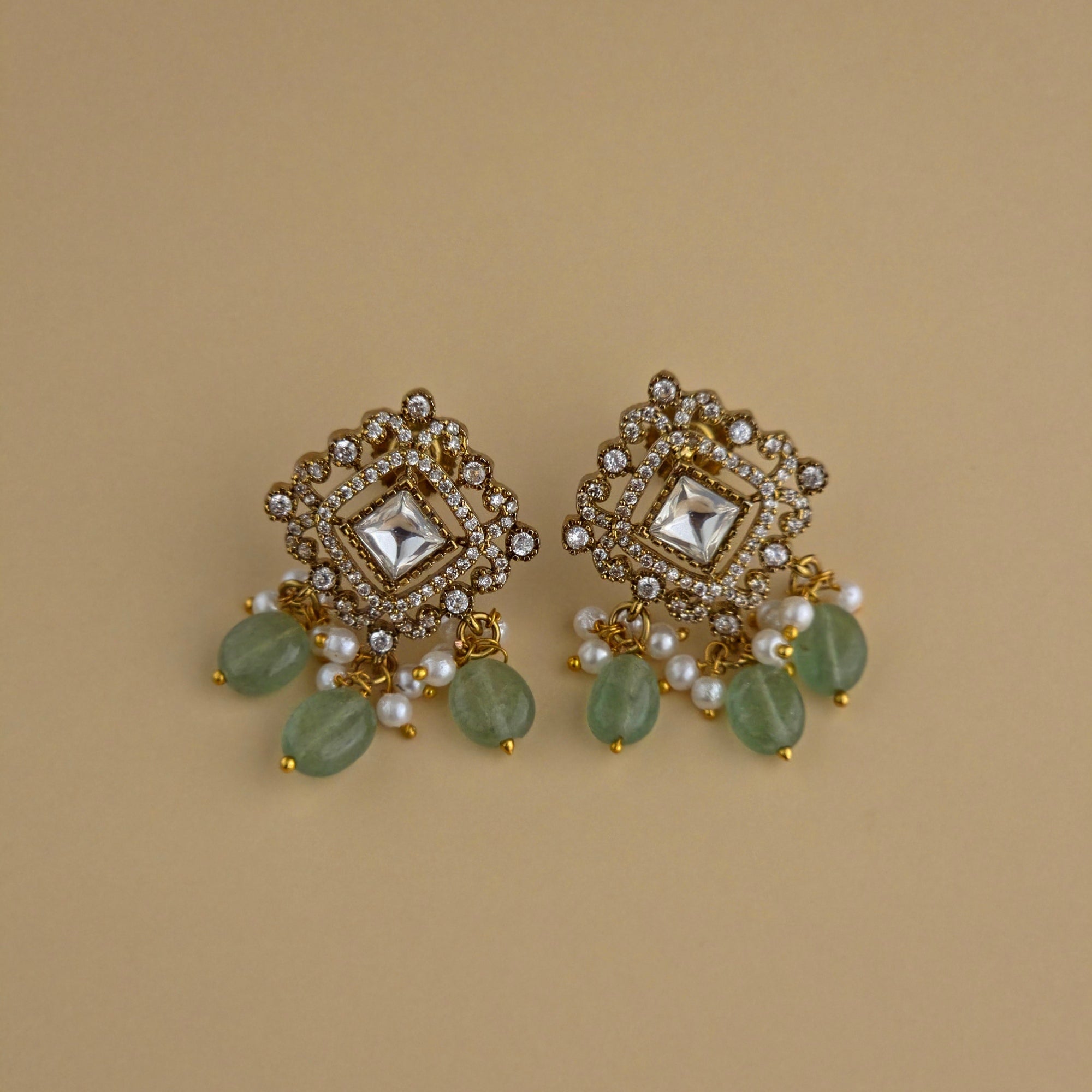 Ruby Pink Antique Victorian Hasli Set with Mint Beads