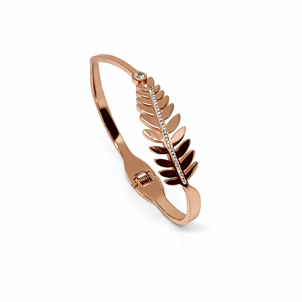 Feather Leaf Crystal Rose Gold Bracelet