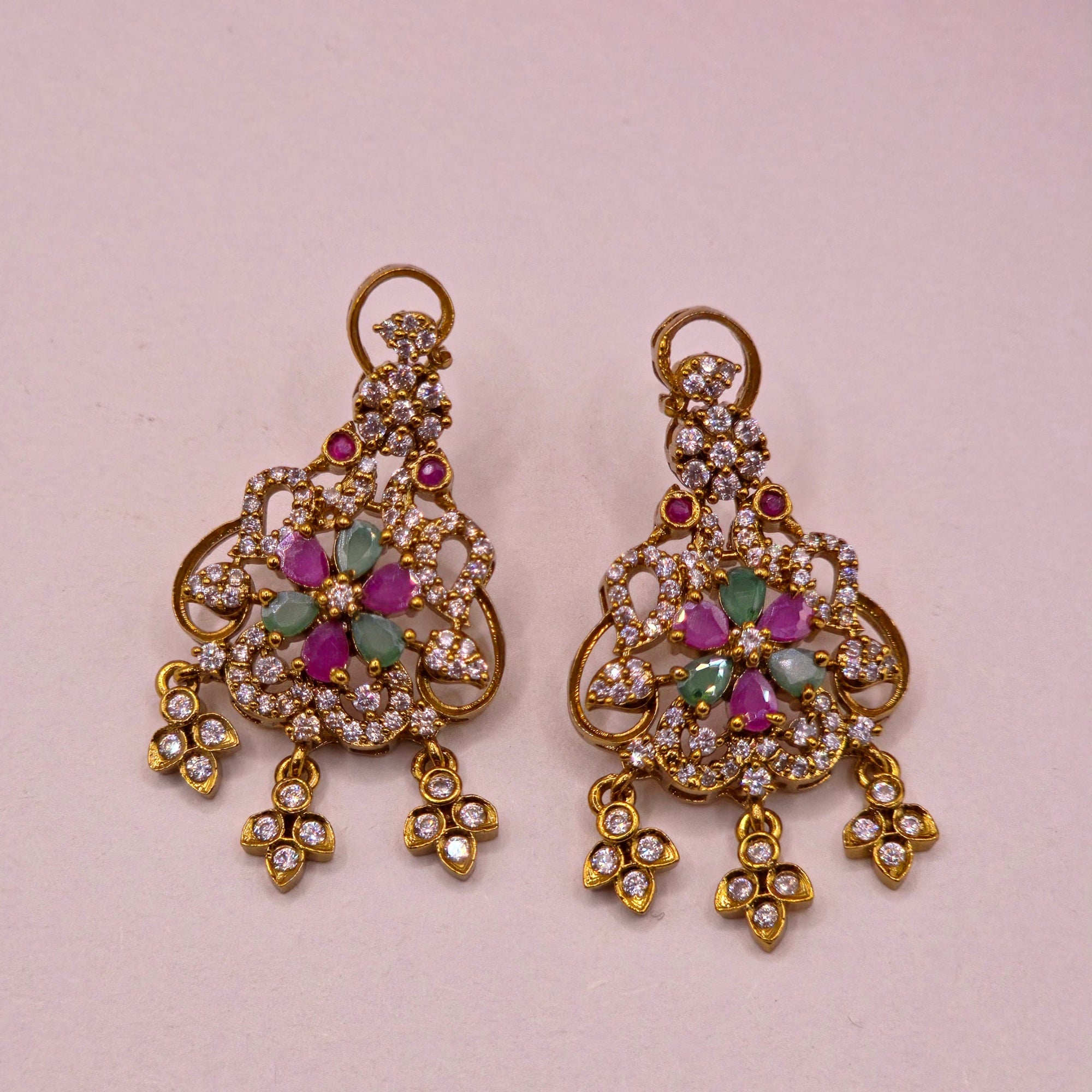 Ruby Emerald Floral Necklace Set