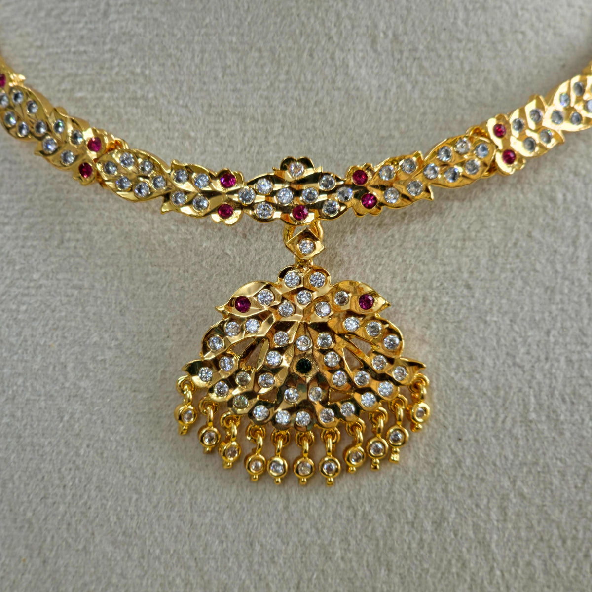 Antique Gold CZ Floral Necklace