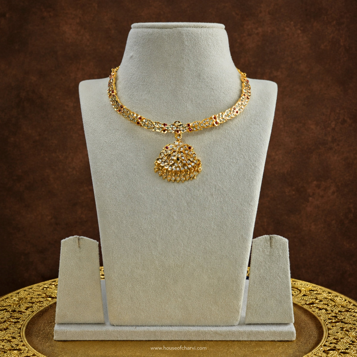 Antique Gold CZ Floral Necklace