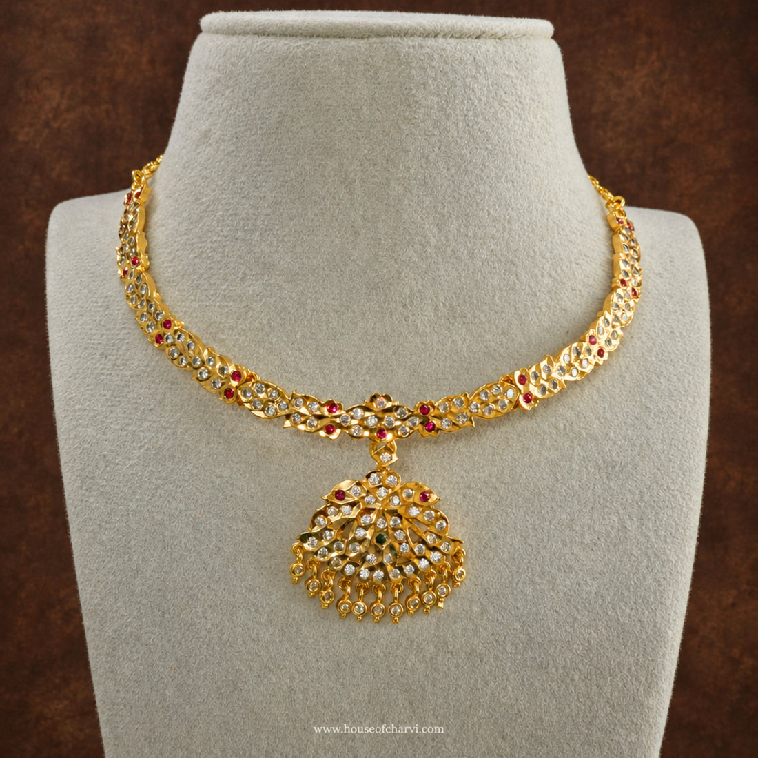 Antique Gold CZ Floral Necklace