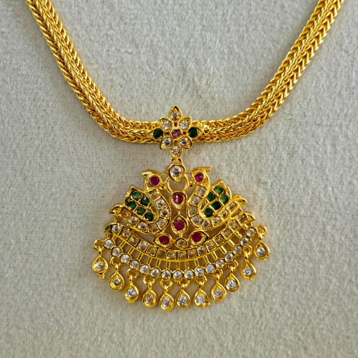 Antique Gold Green Ruby Necklace