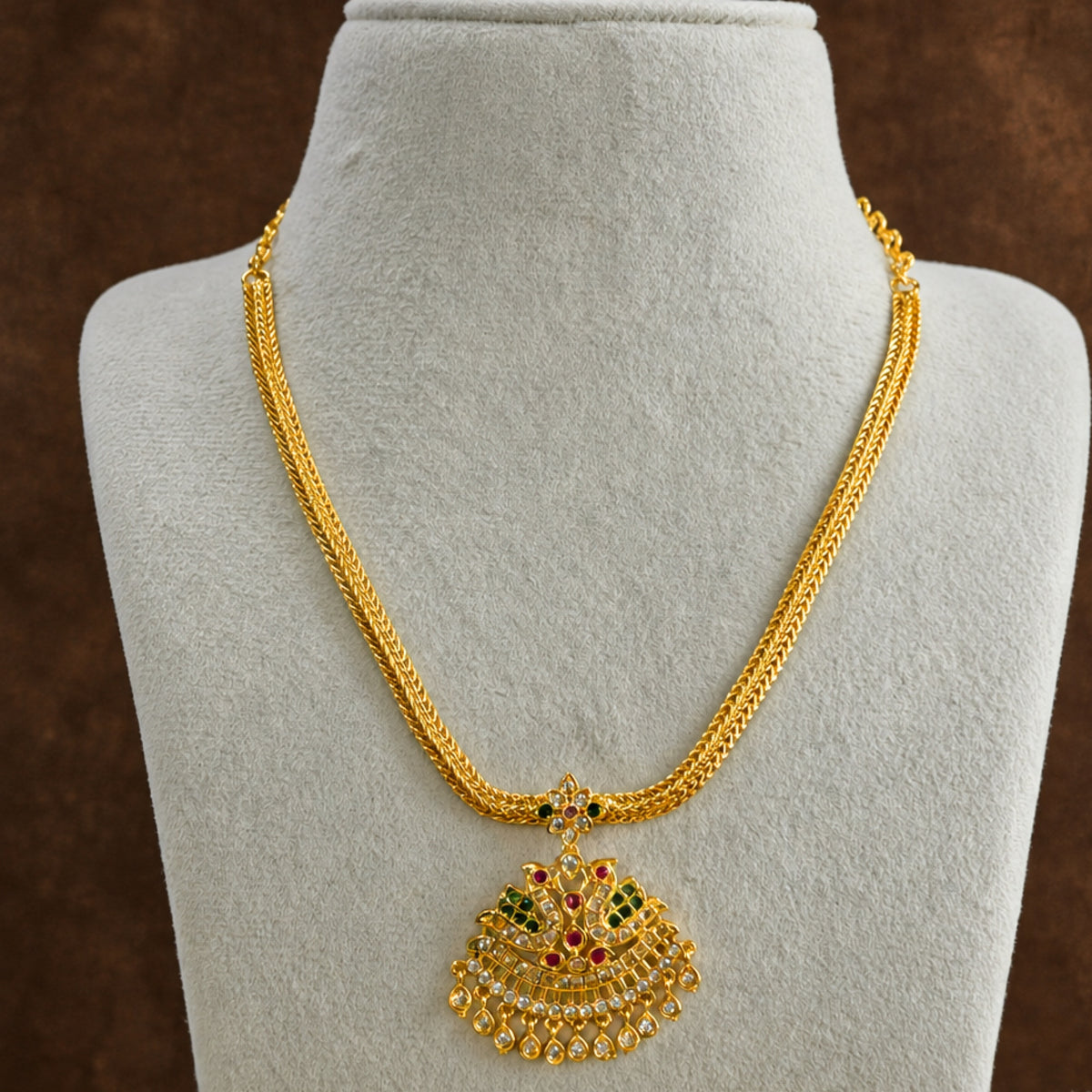 Antique Gold Green Ruby Necklace