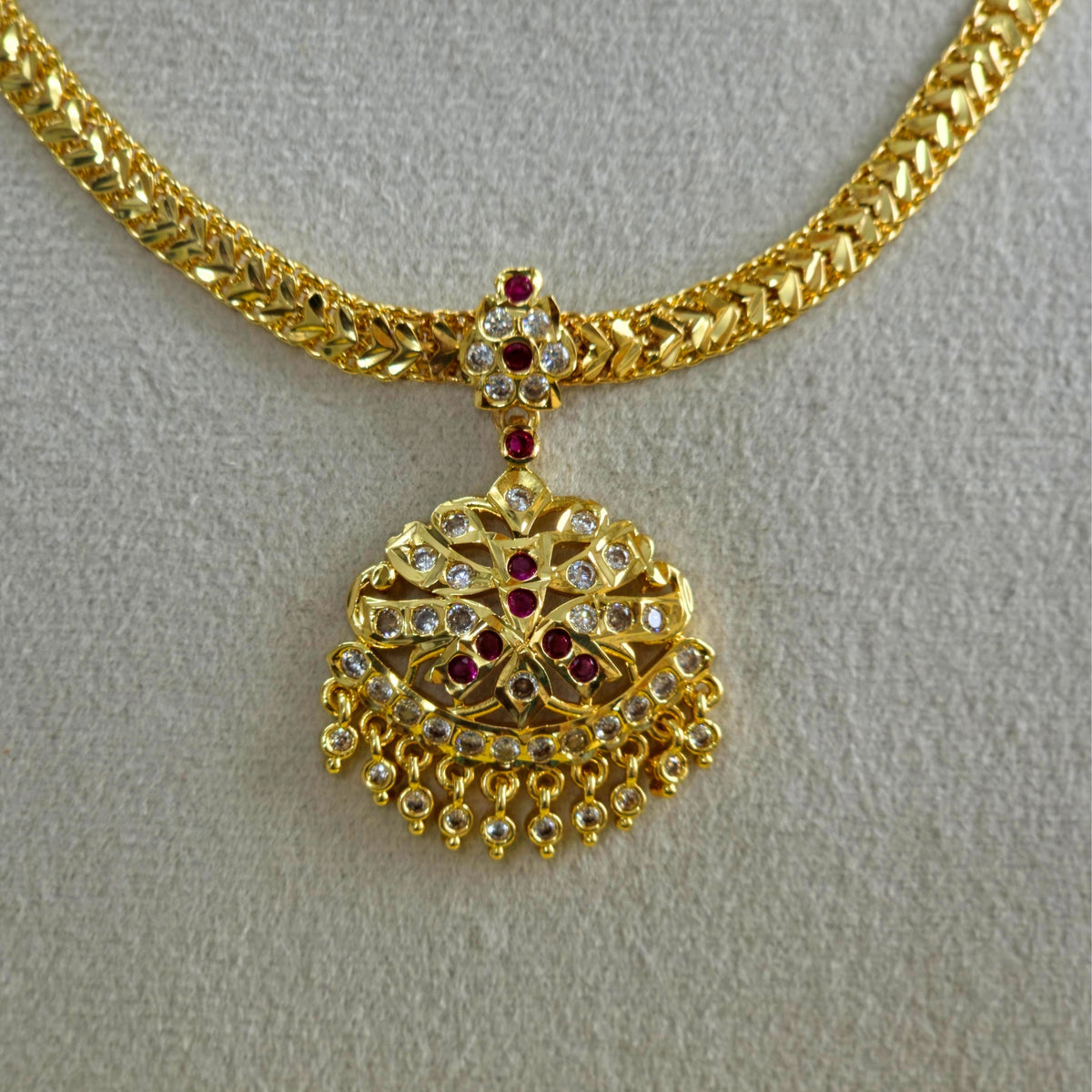Antique Gold Ruby CZ Pendant Necklace