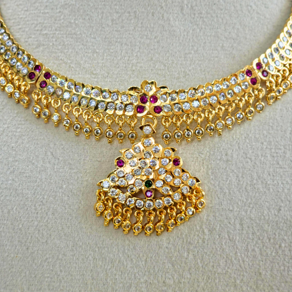 Antique Gold CZ Ruby Choker Necklace