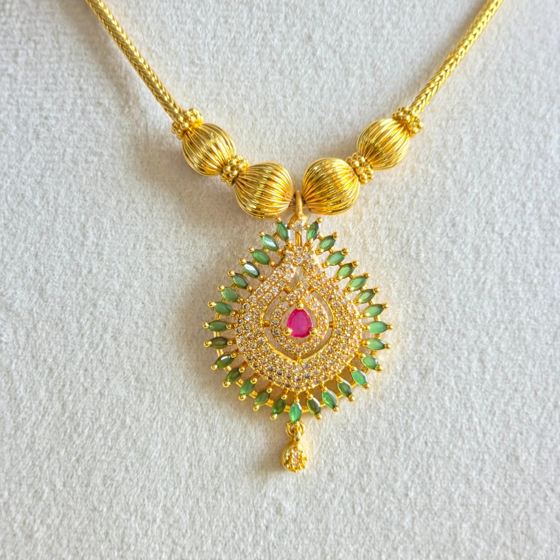 Green and Pink Stone Teardrop Necklace