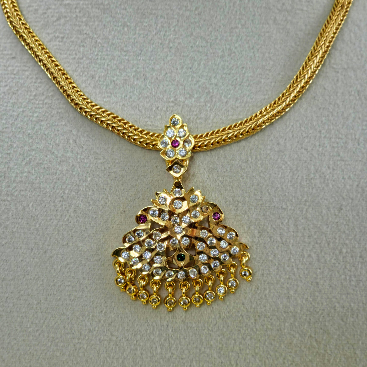 Antique Gold CZ Jhumka Pendant Necklace