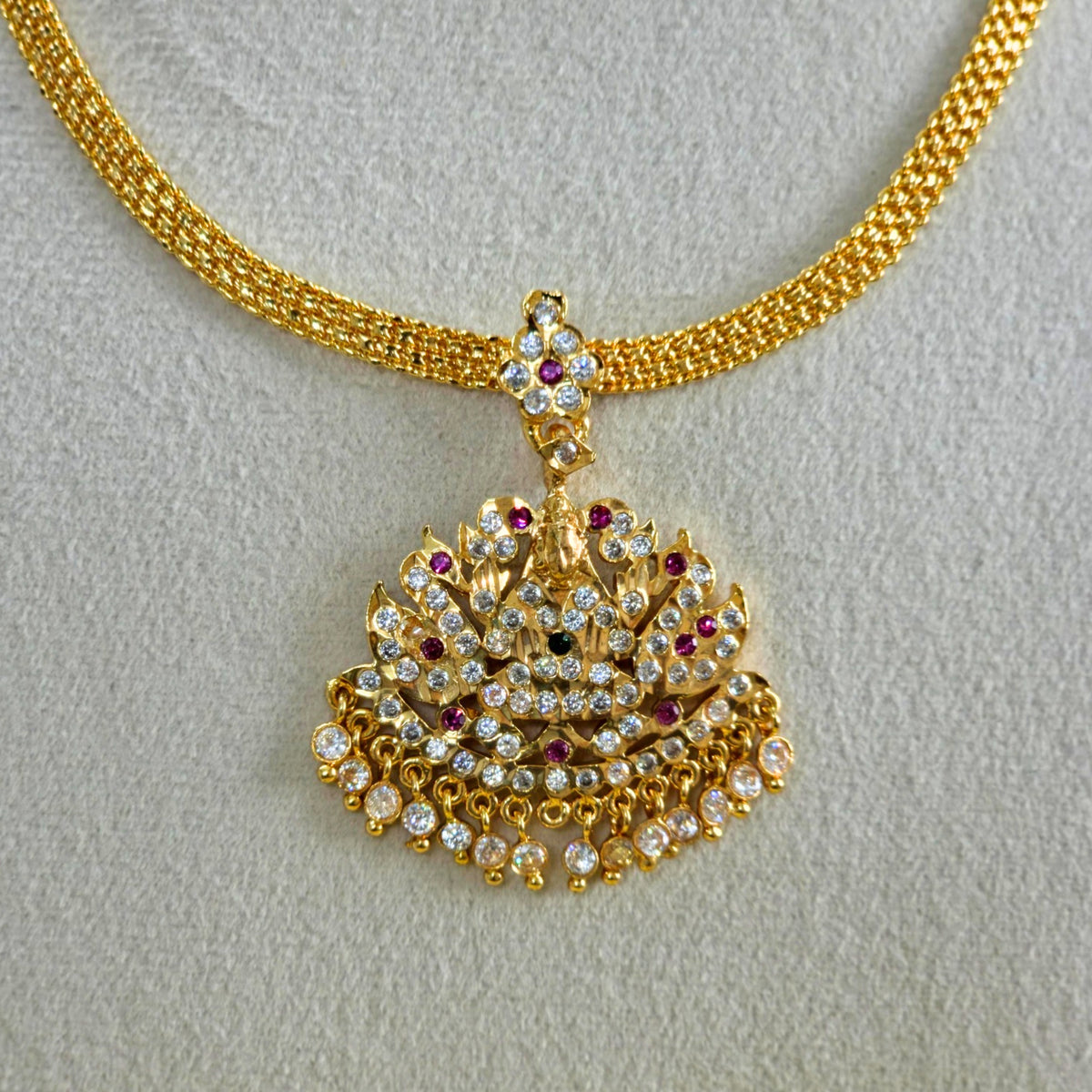 Antique Gold CZ Ruby Pendant Necklace