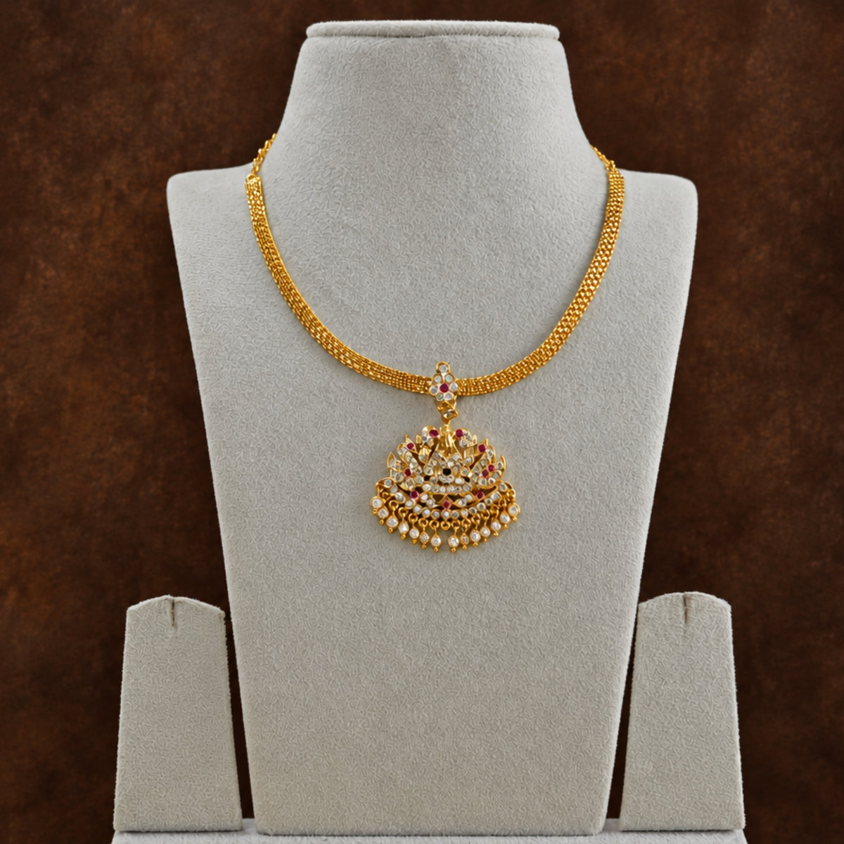 Antique Gold CZ Ruby Pendant Necklace