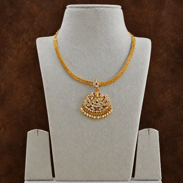 Antique Gold CZ Ruby Pendant Necklace