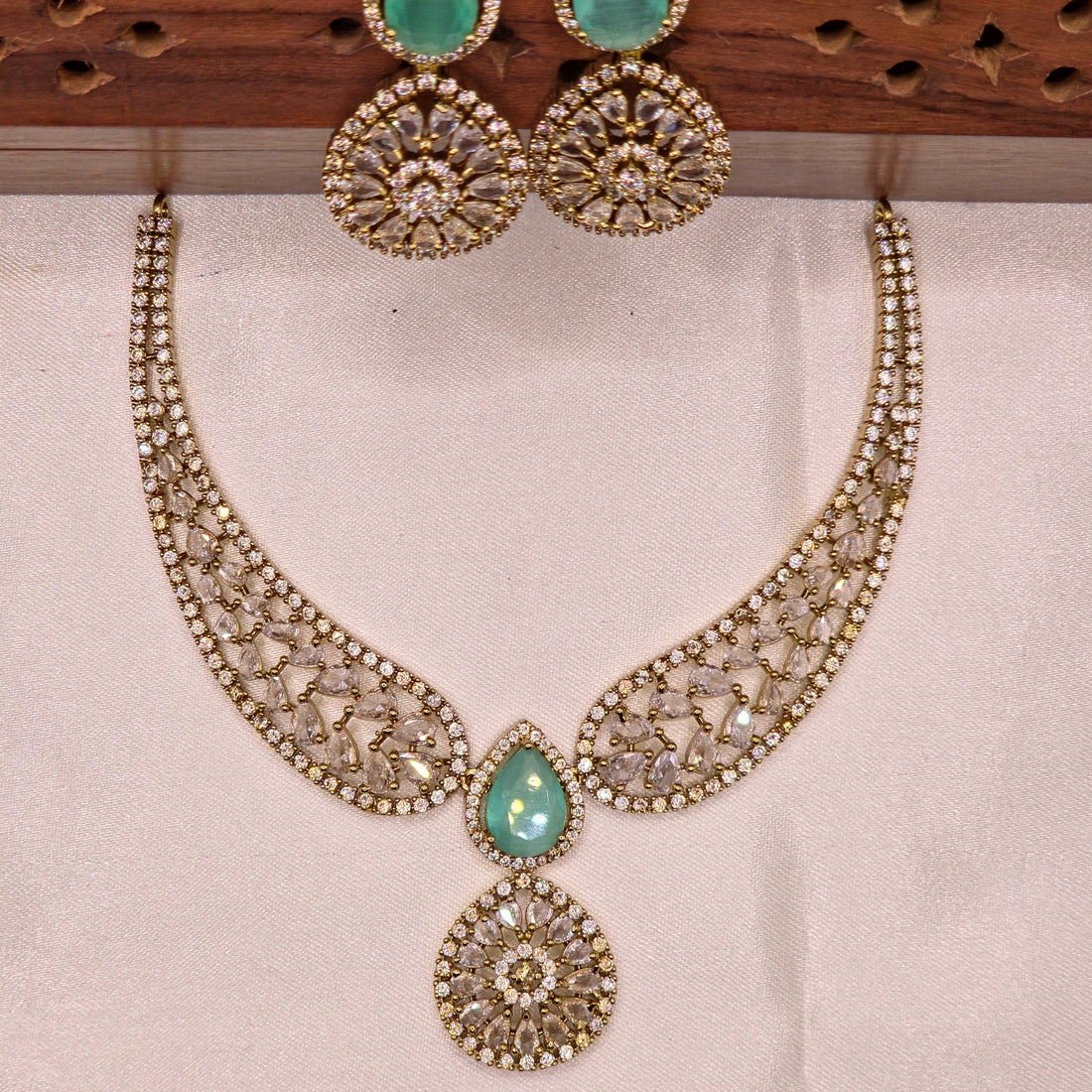 Mint Green CZ Bridal Necklace Set