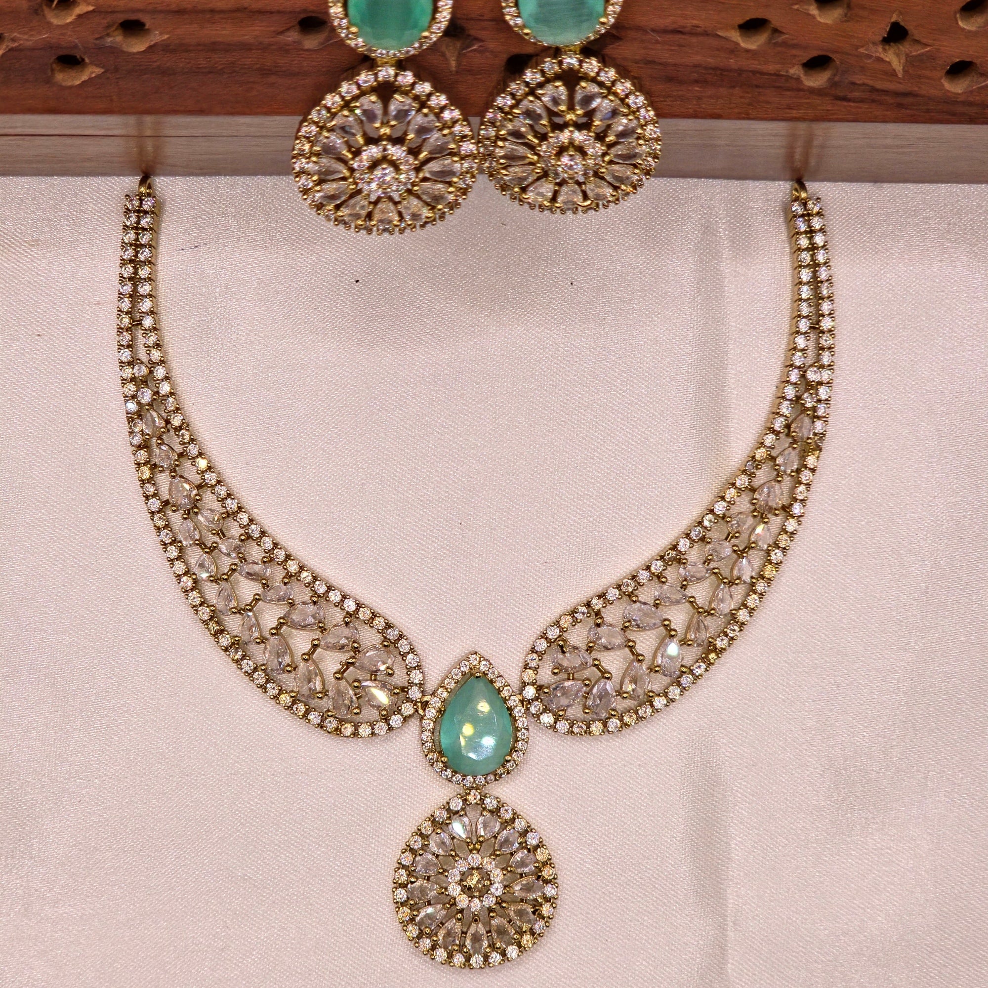 Mint Green CZ Bridal Necklace Set