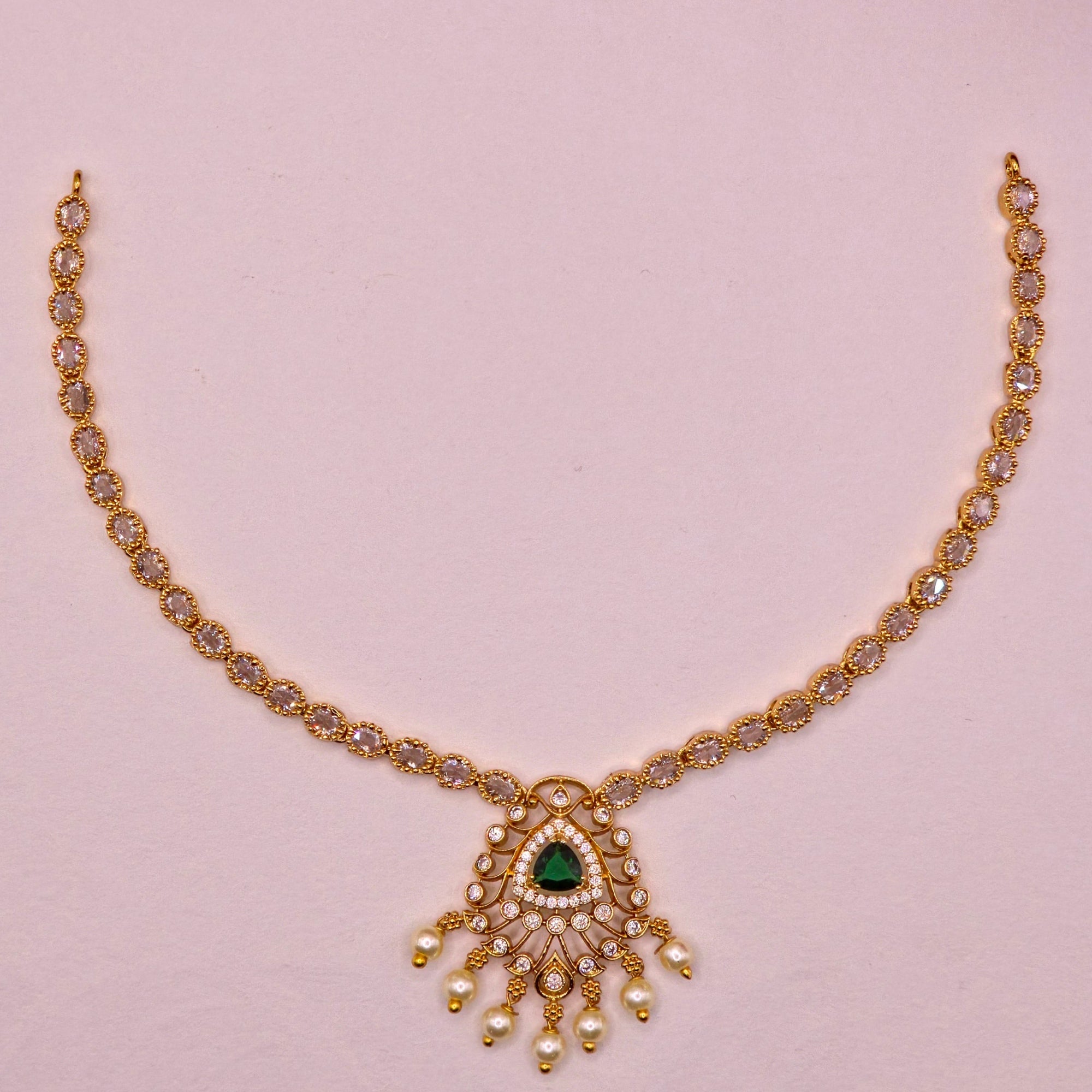 Emerald Pearl Chandbali Necklace Set