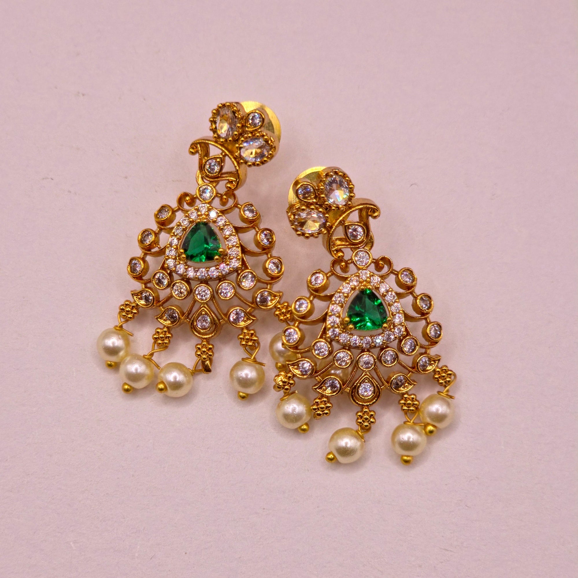 Emerald Pearl Chandbali Necklace Set