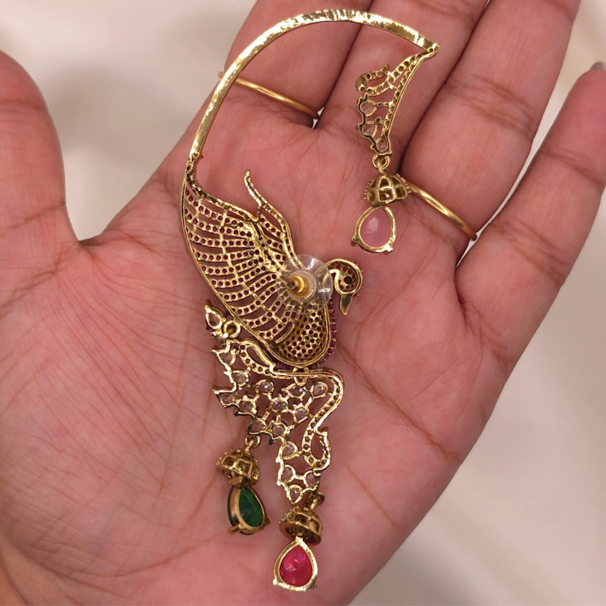 Royal Peacock Pink & Green CZ Earrings